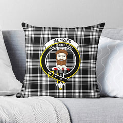 Menzies Black - White Modern Tartan Crest Pillow Cover