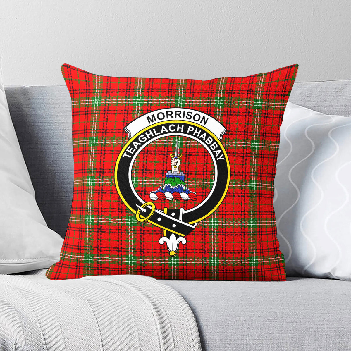 Morrison Red Modern Tartan Crest Pillow Cover