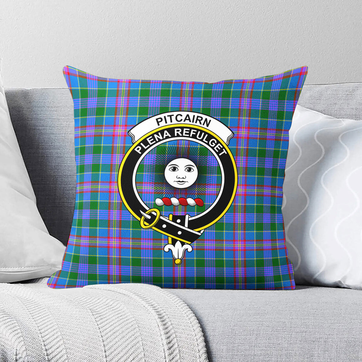 Pitcairn Hunting Tartan Crest Pillow Cover