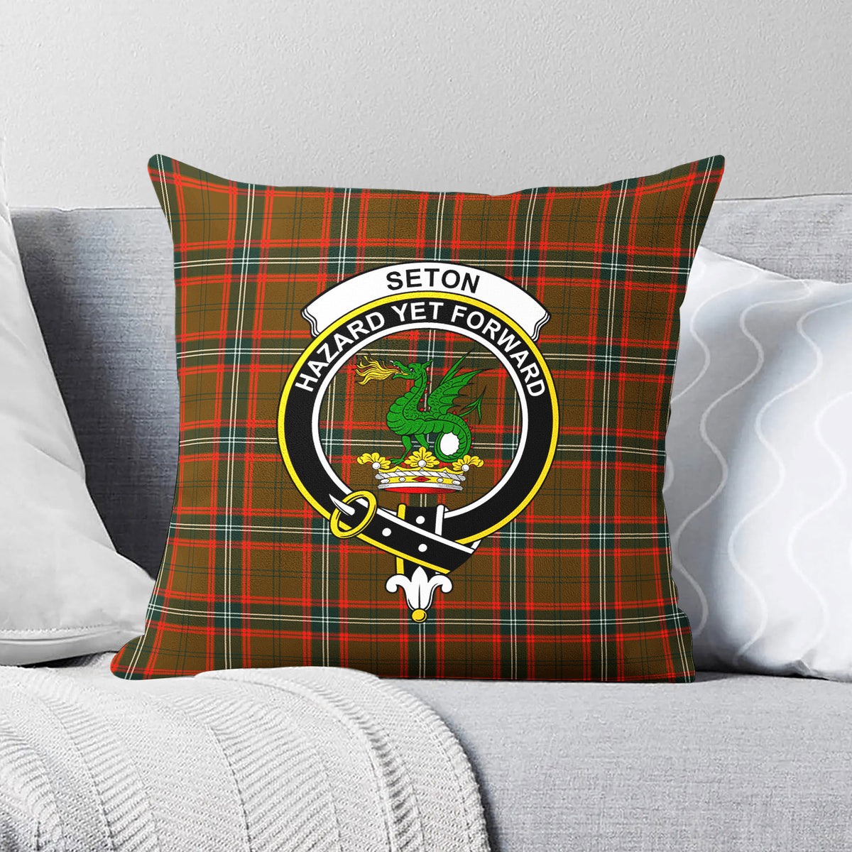 Seton Hunting Modern Tartan Crest Pillow Cover