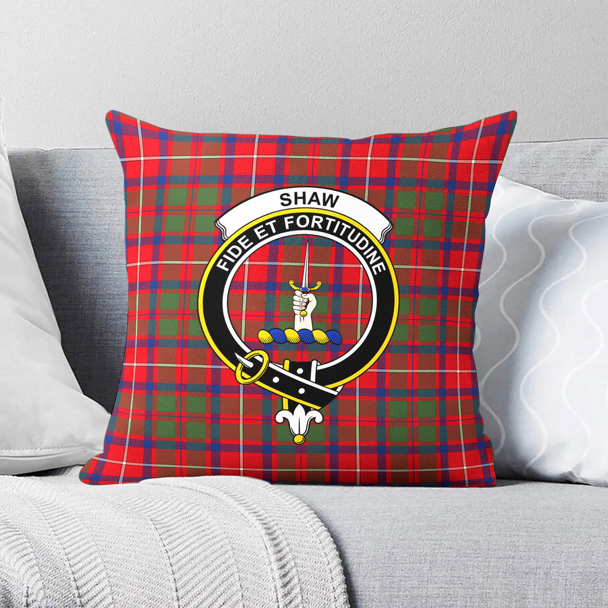 Shaw Red Modern Tartan Crest Pillow Cover