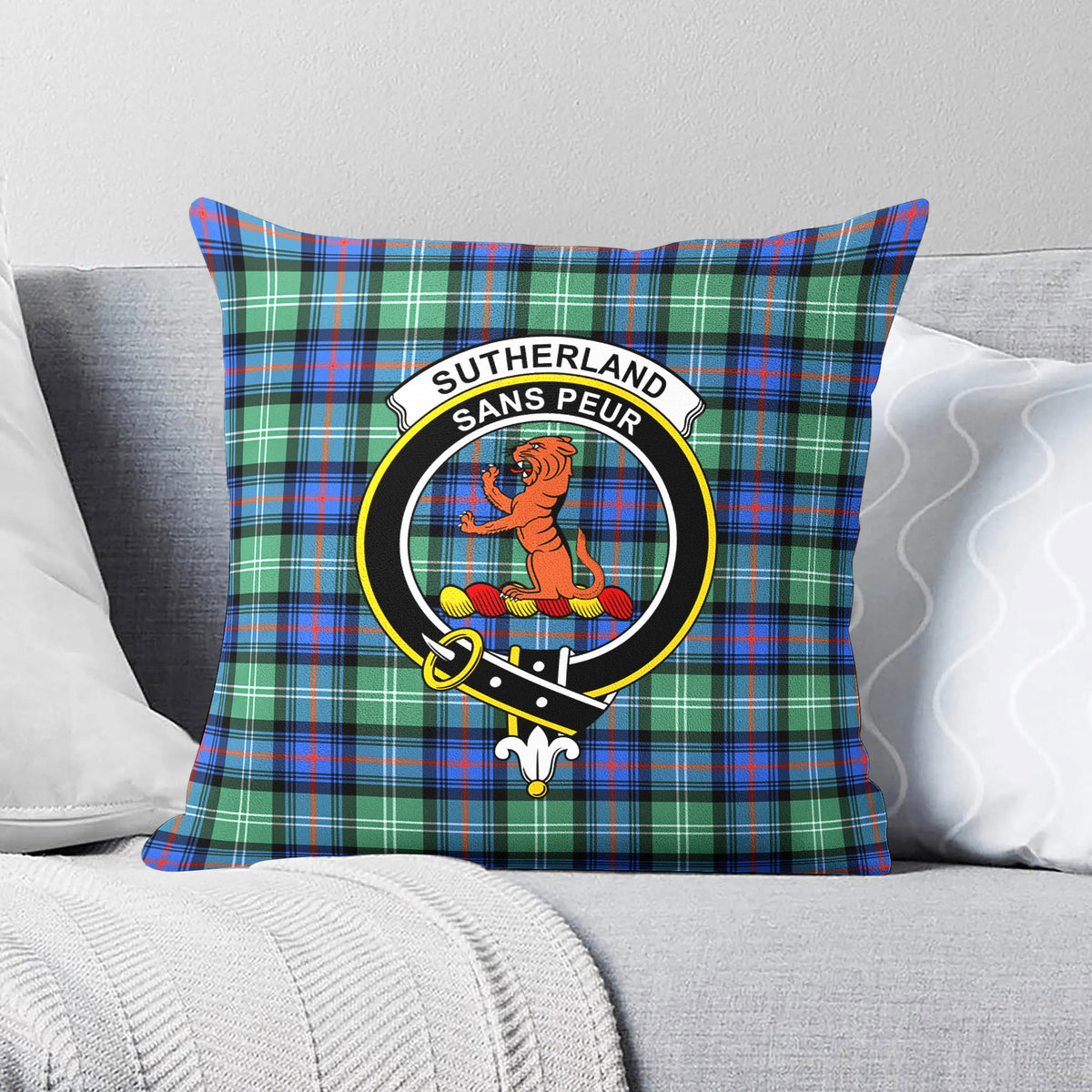 Sutherland Old Ancient Tartan Crest Pillow Cover