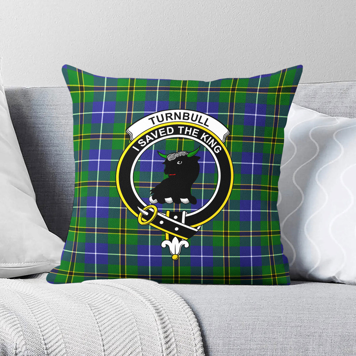 Turnbull Hunting Tartan Crest Pillow Cover