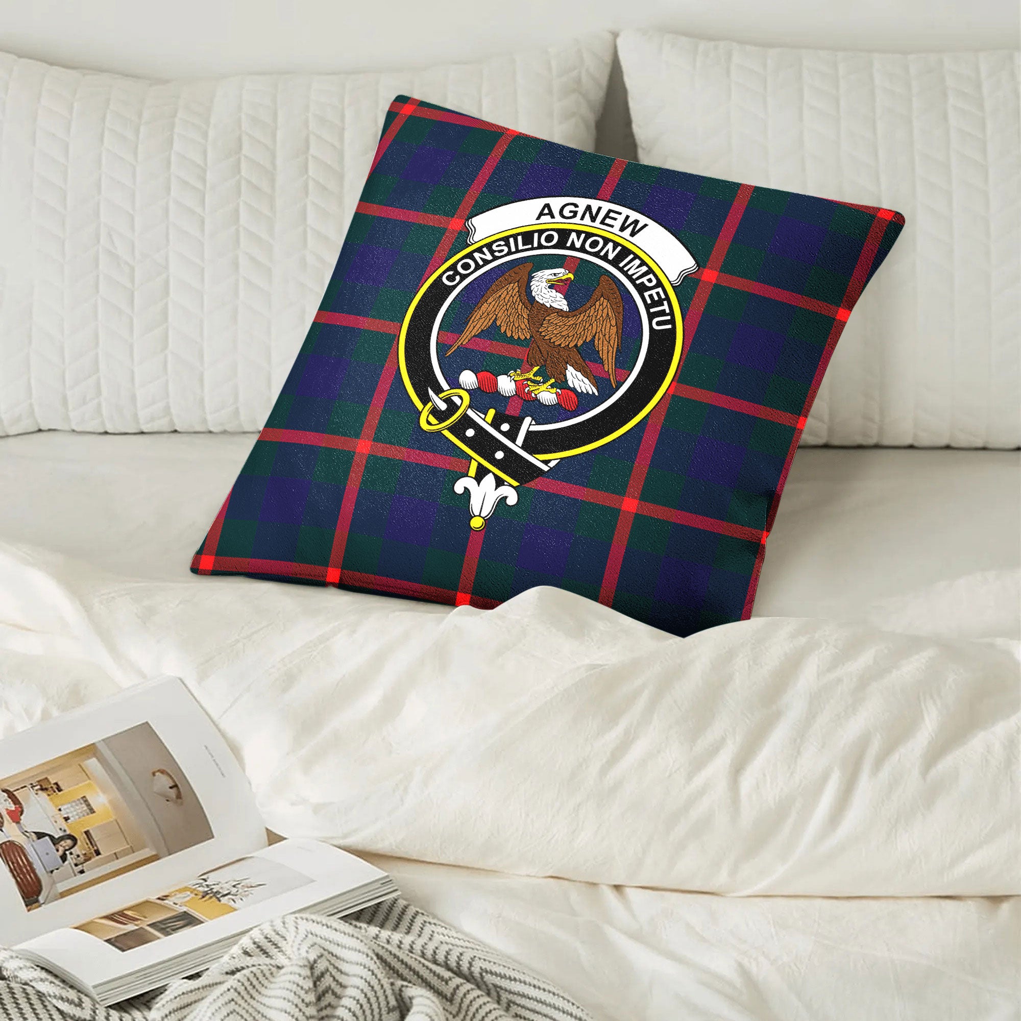 Agnew Modern Tartan Crest Pillow Cover