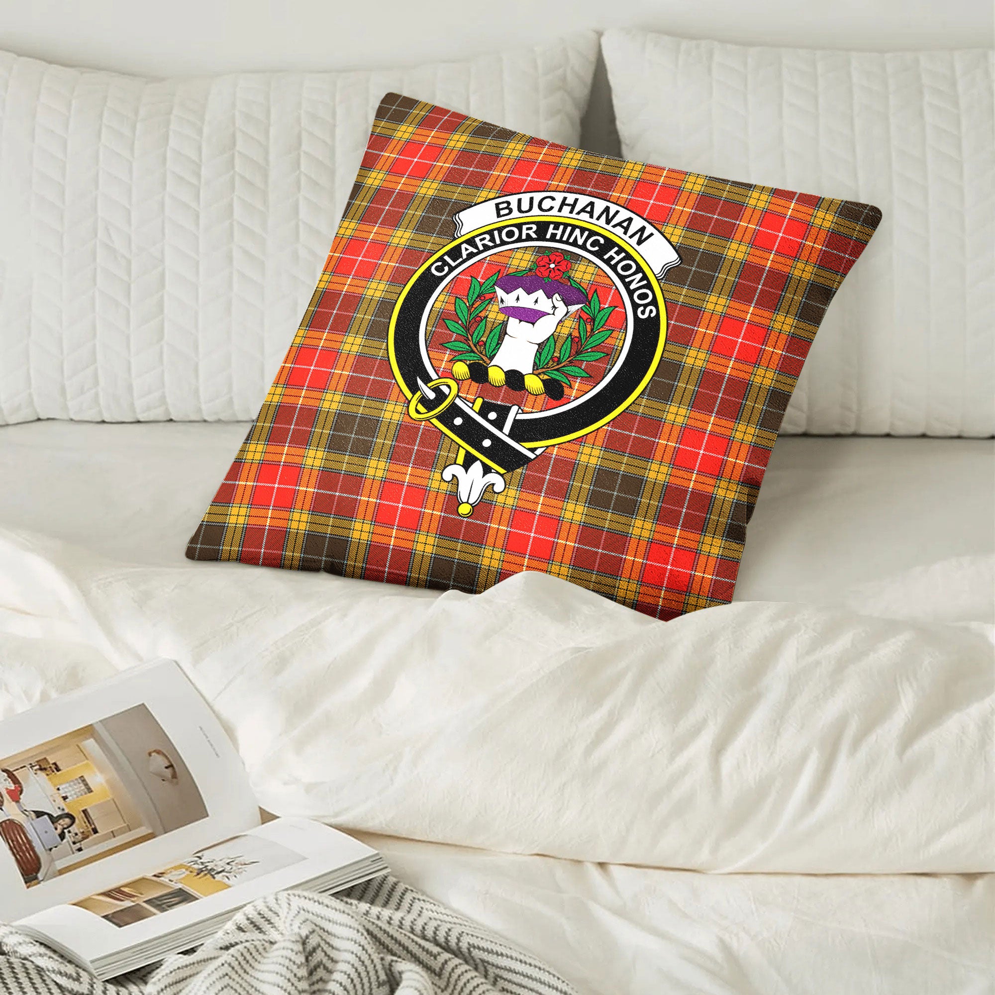 Buchanan Old Set Weathered Tartan Crest Pillow Cover