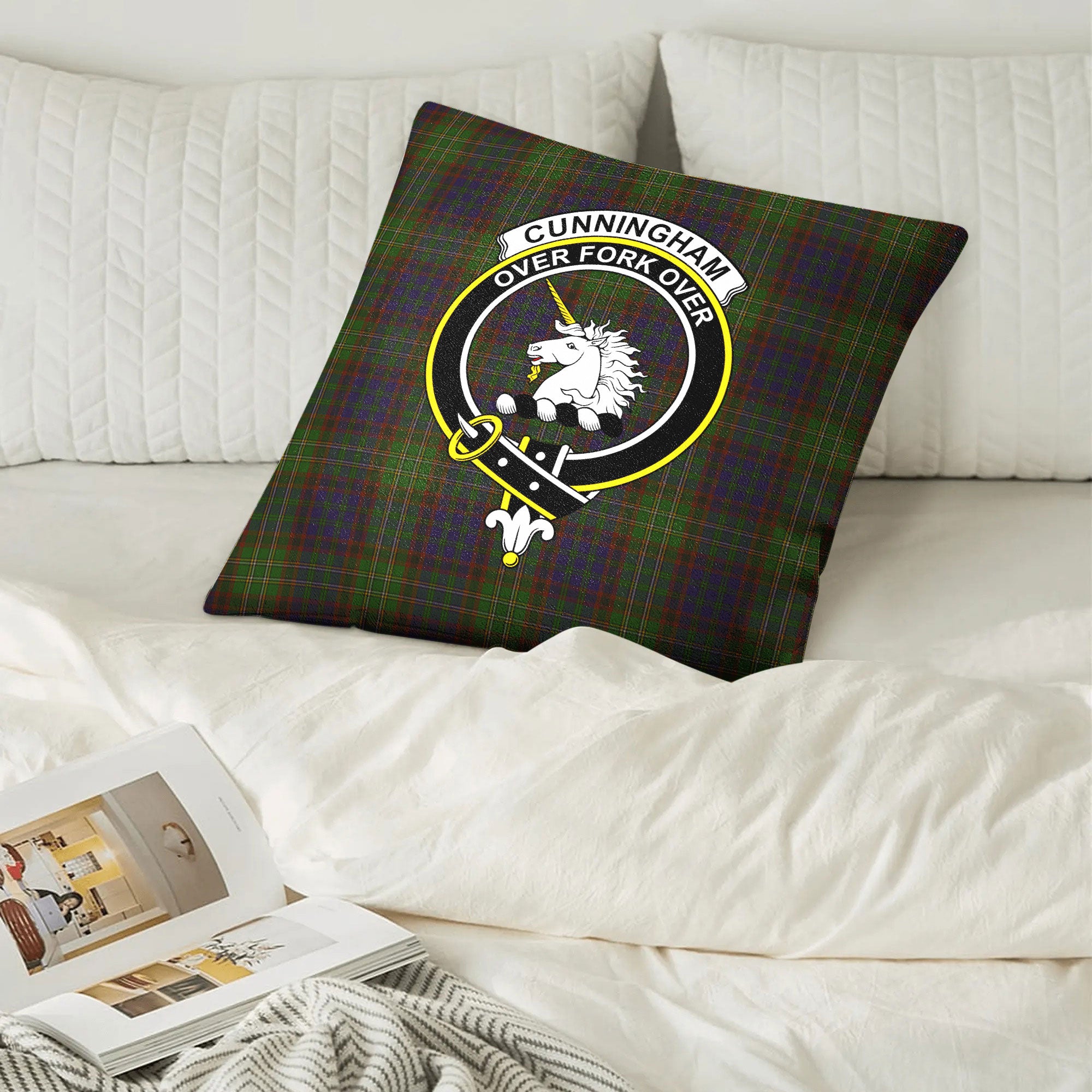 Cunningham Hunting Modern Tartan Crest Pillow Cover