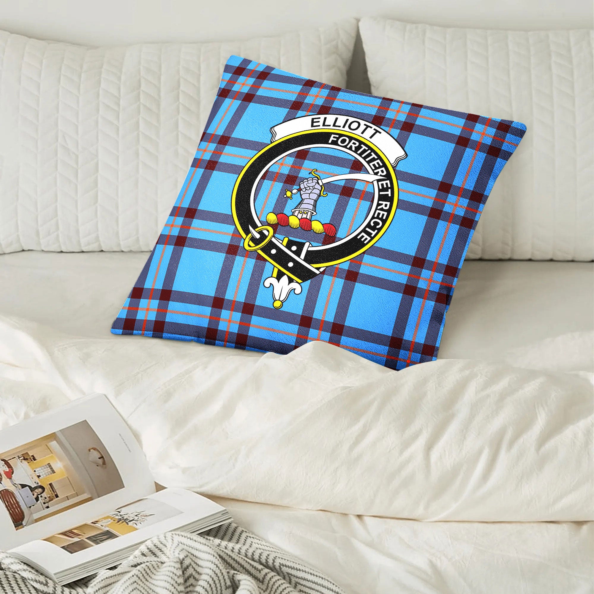 Elliott Ancient Tartan Crest Pillow Cover