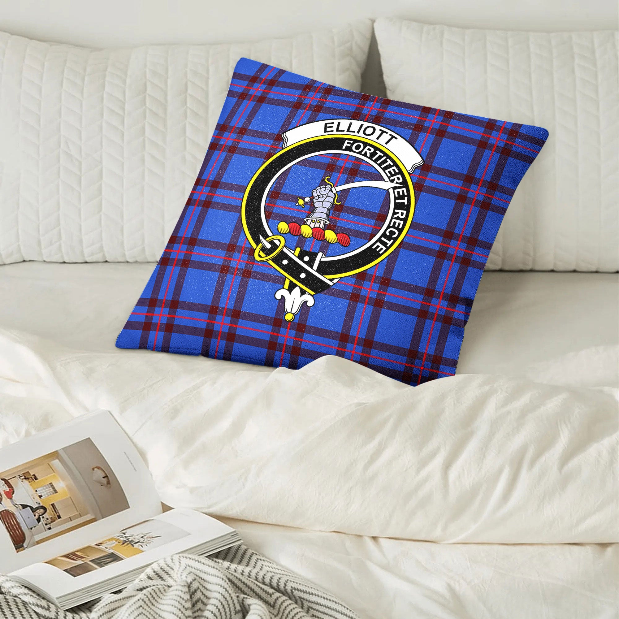 Elliott Modern Tartan Crest Pillow Cover