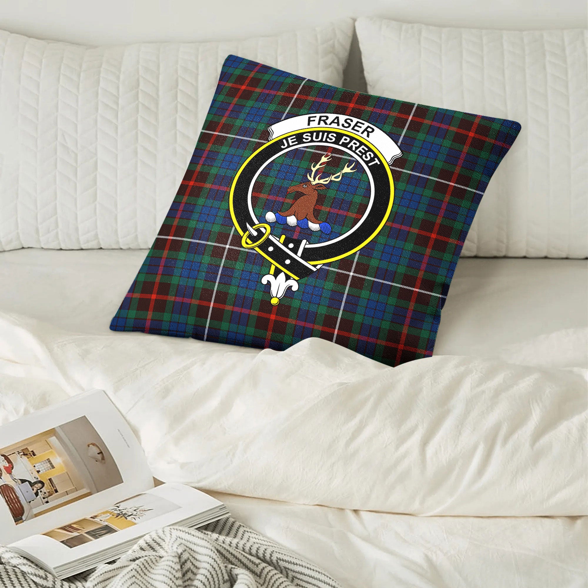 Fraser (of Lovat) Hunting Ancient Tartan Crest Pillow Cover