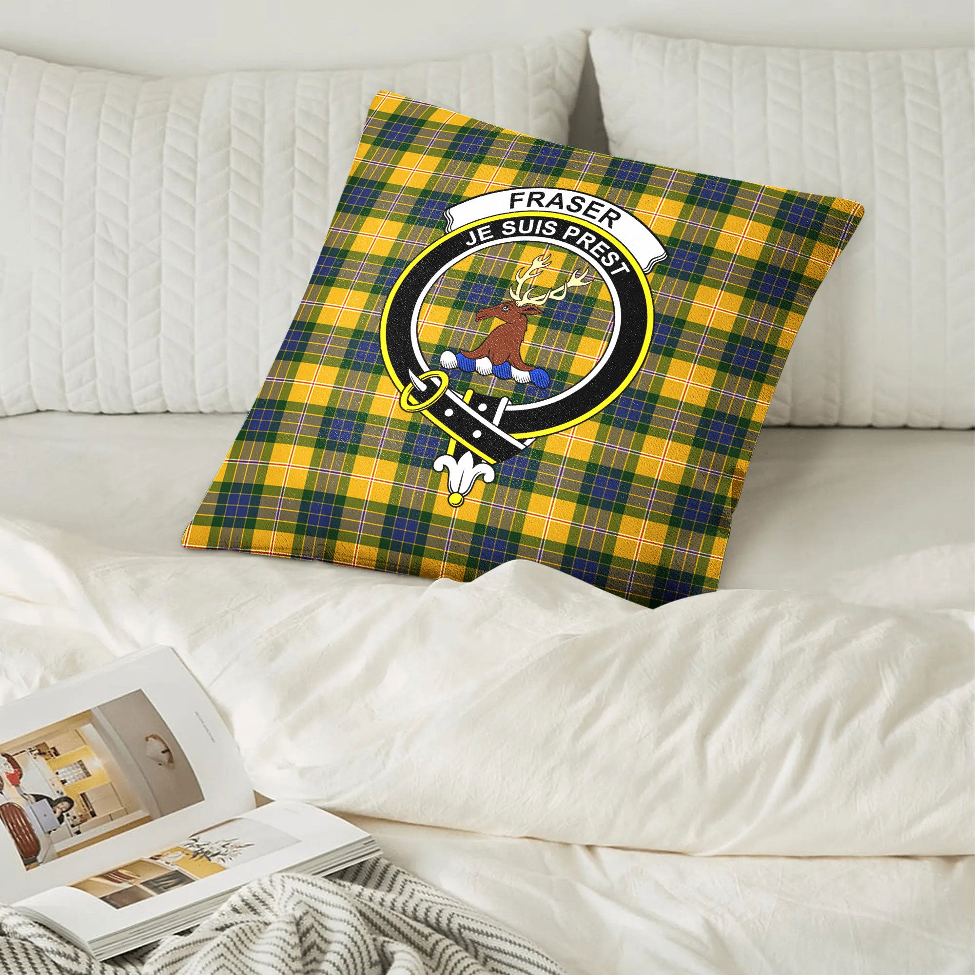 Fraser (of Lovat) Yellow Tartan Crest Pillow Cover