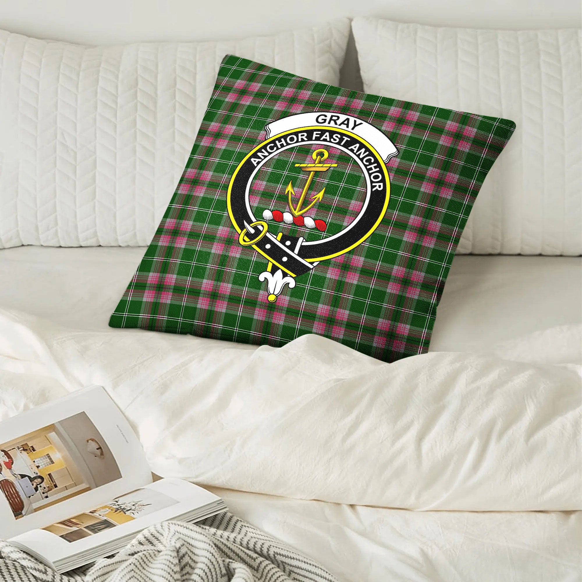 Gray Hunting Tartan Crest Pillow Cover