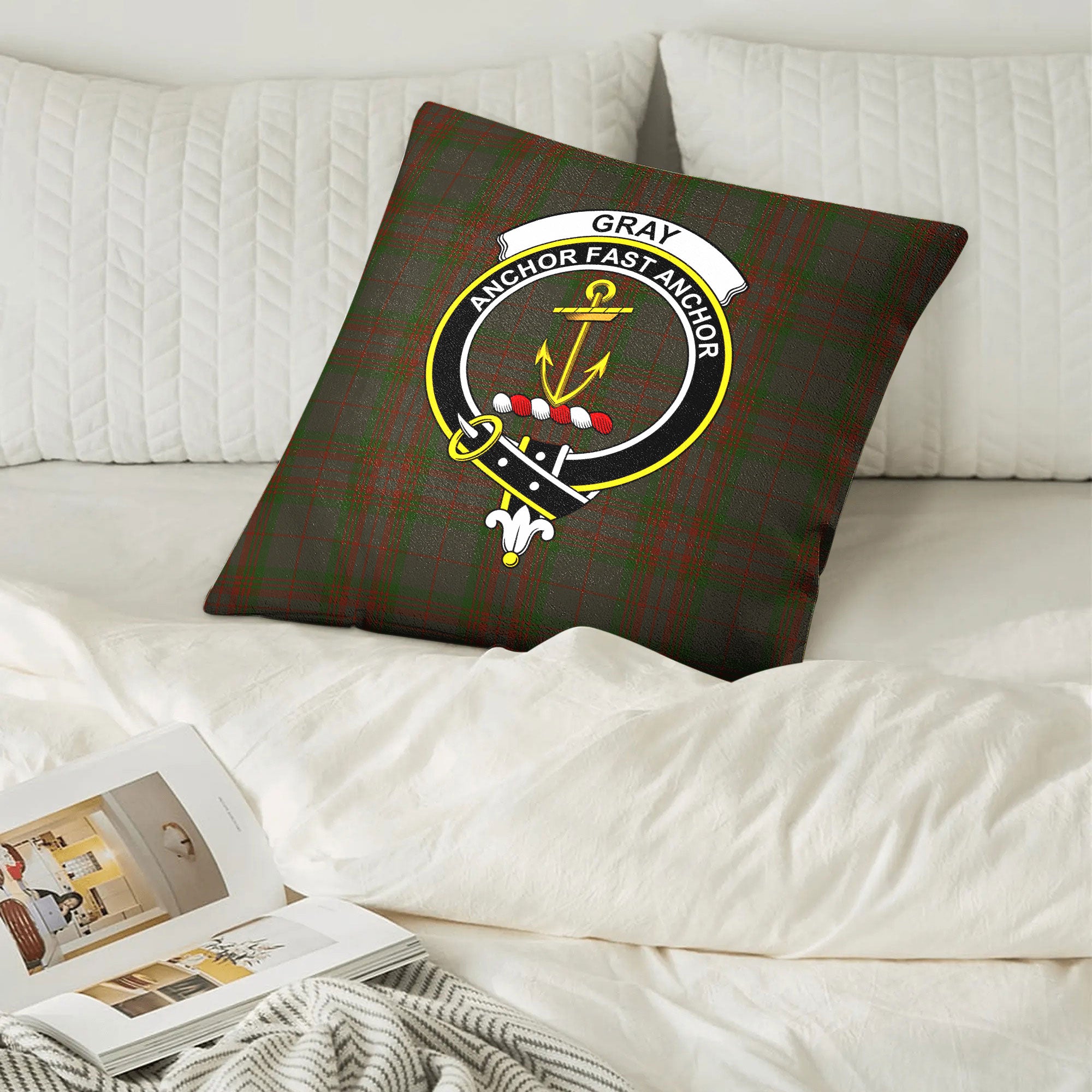 Gray Tartan Crest Pillow Cover