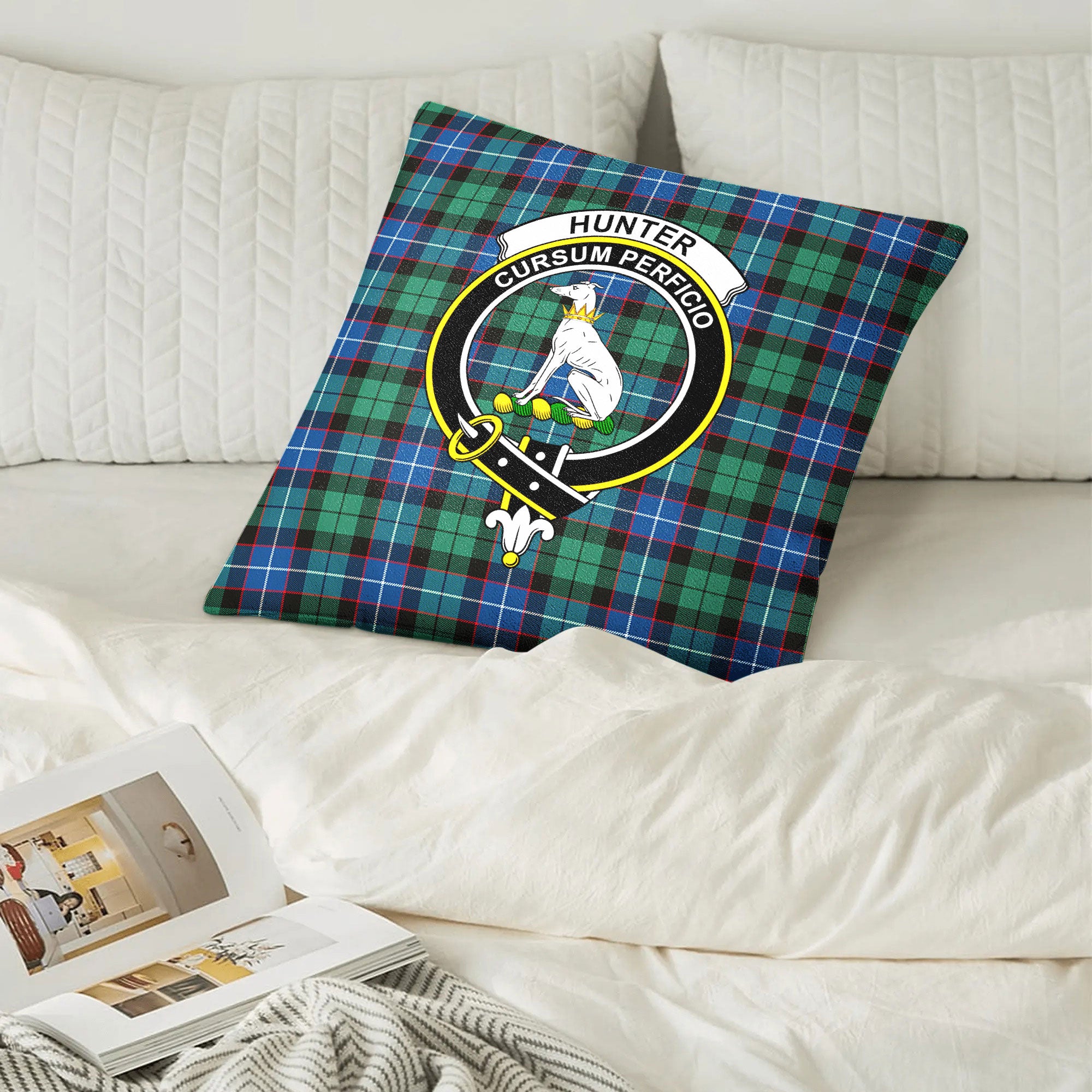 Hunter Ancient Tartan Crest Pillow Cover