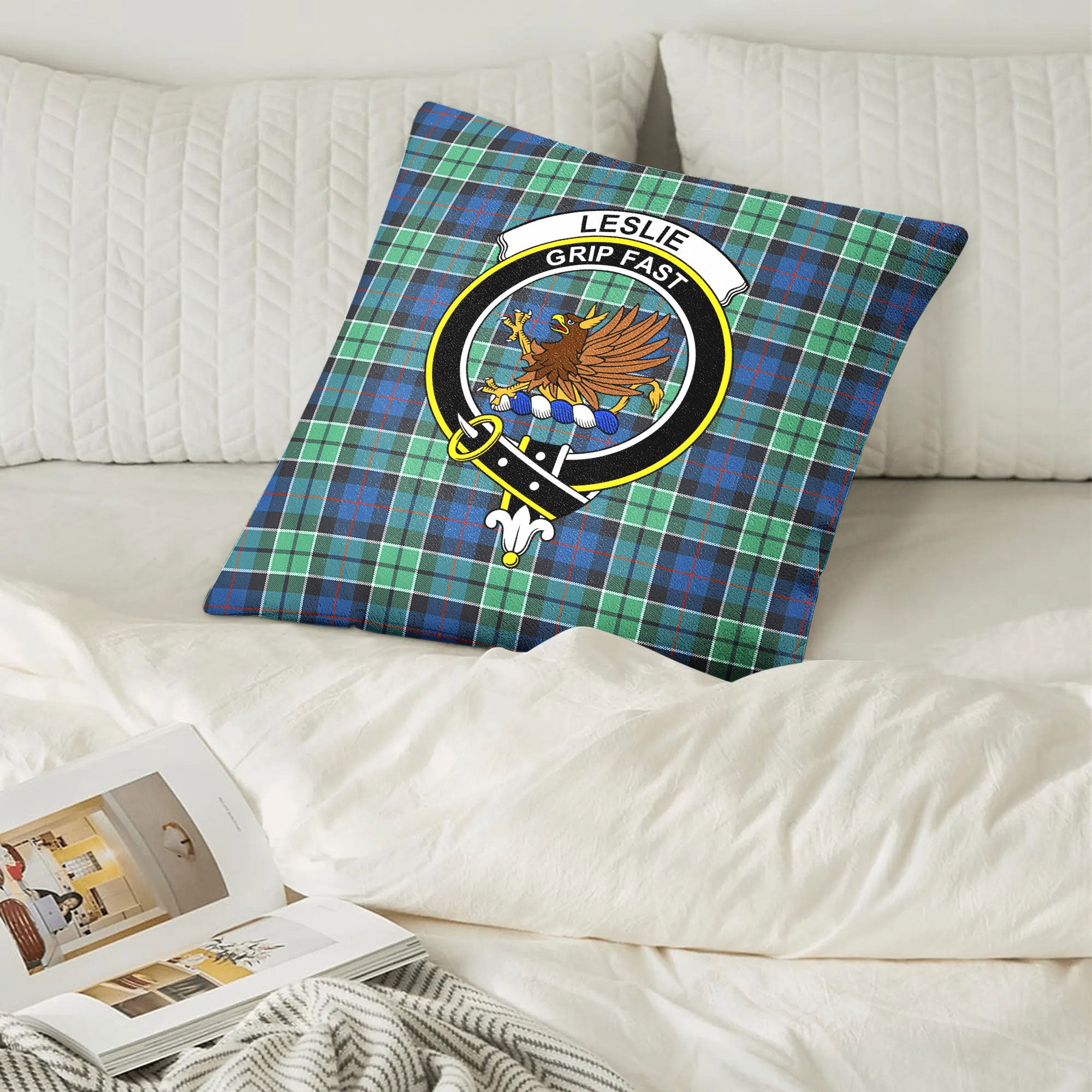 Leslie Hunting Ancient Tartan Crest Pillow Cover