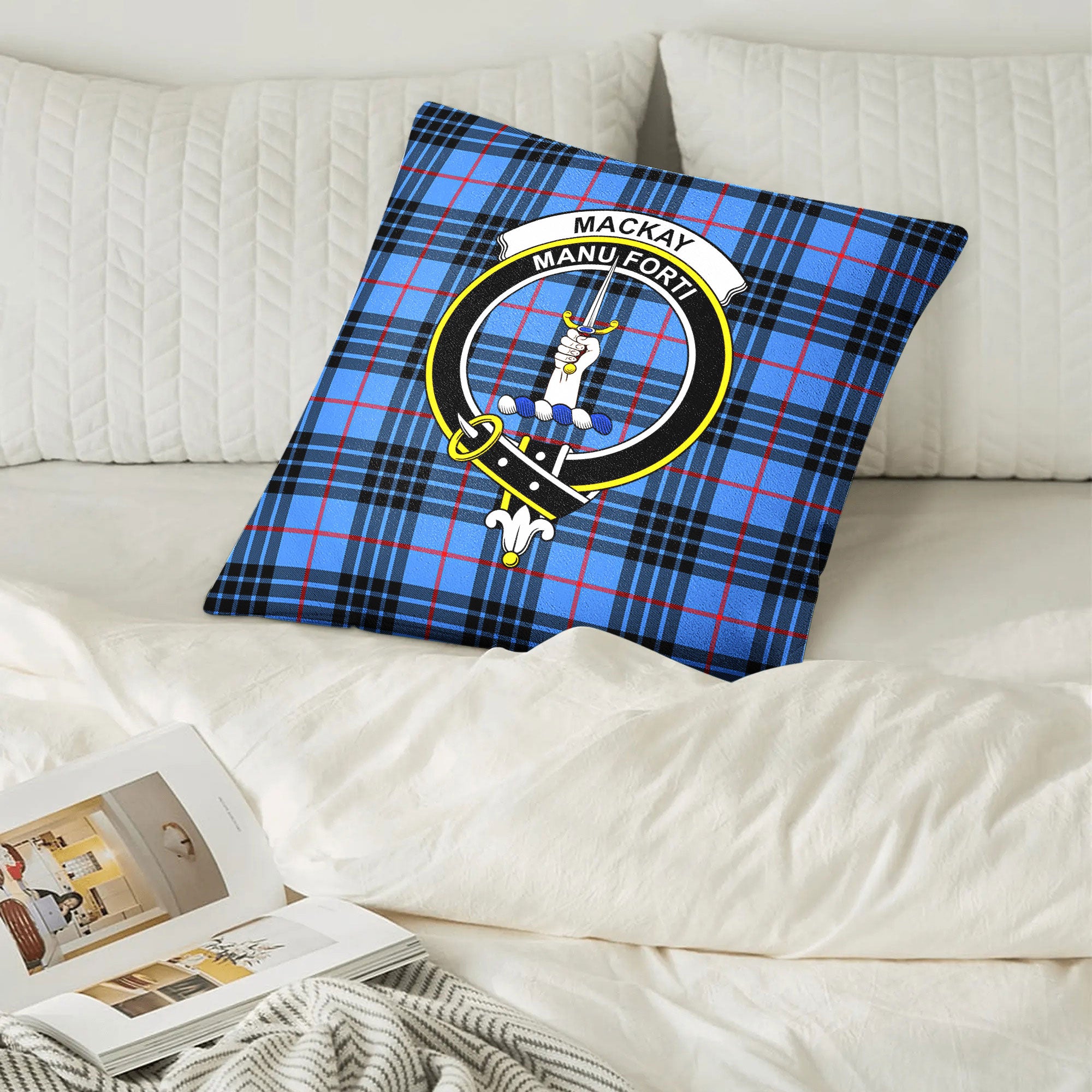 MacKay Blue Tartan Crest Pillow Cover