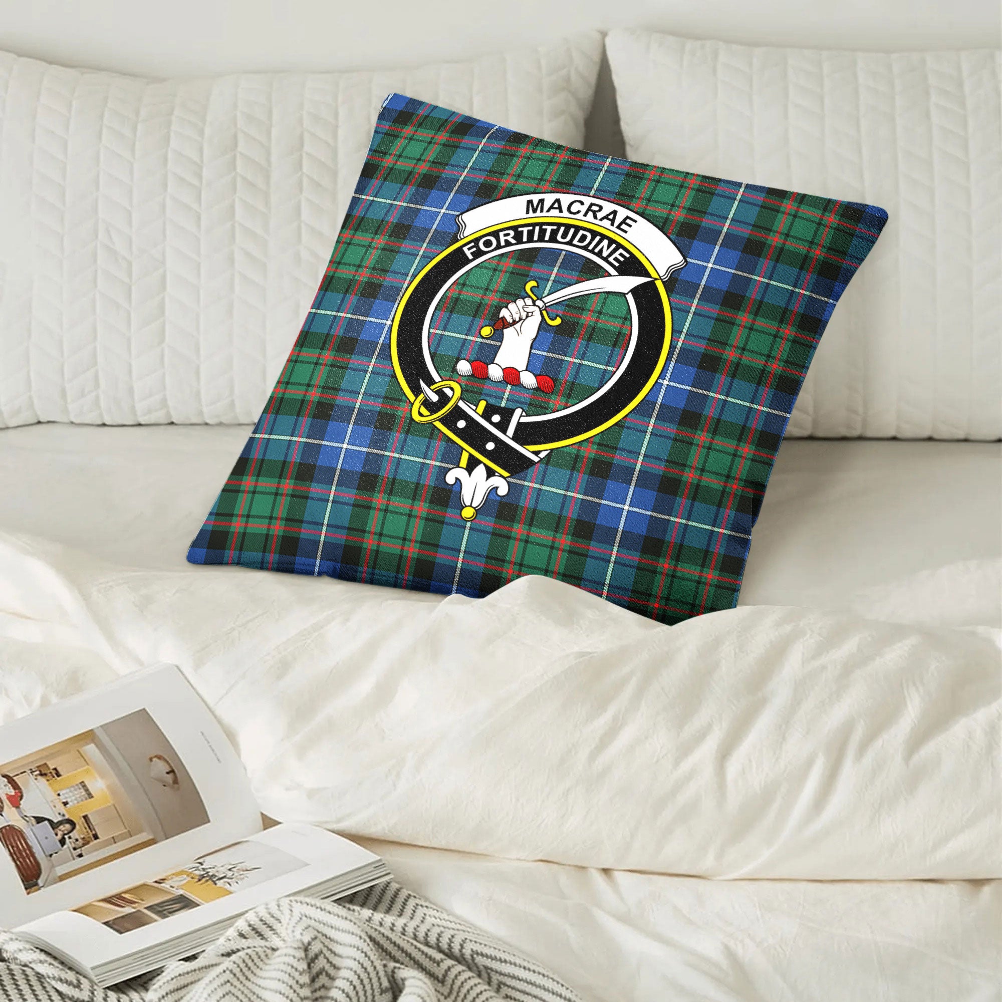 MacRae Hunting Ancient Tartan Crest Pillow Cover