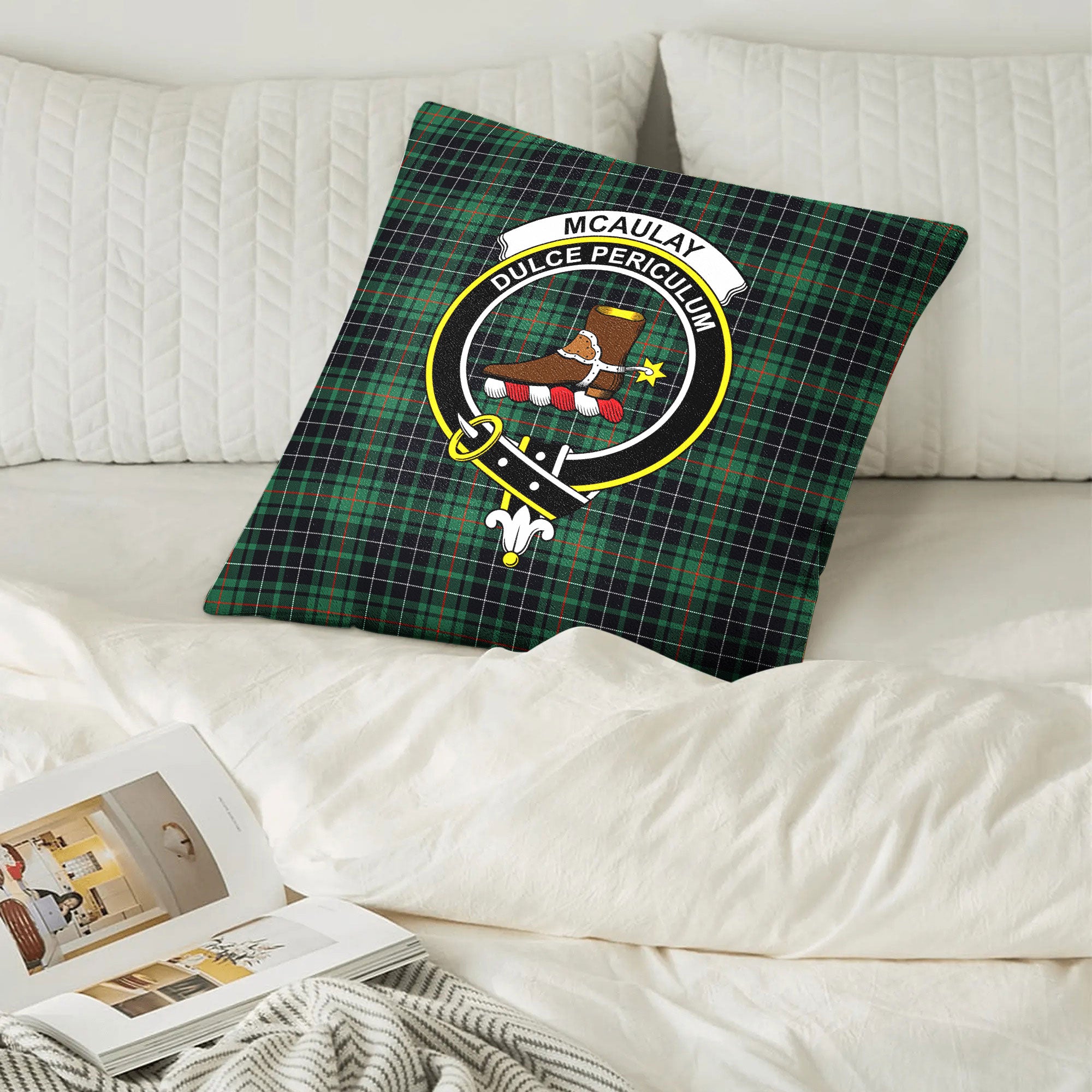 McAulay Hunting Ancient Tartan Crest Pillow Cover