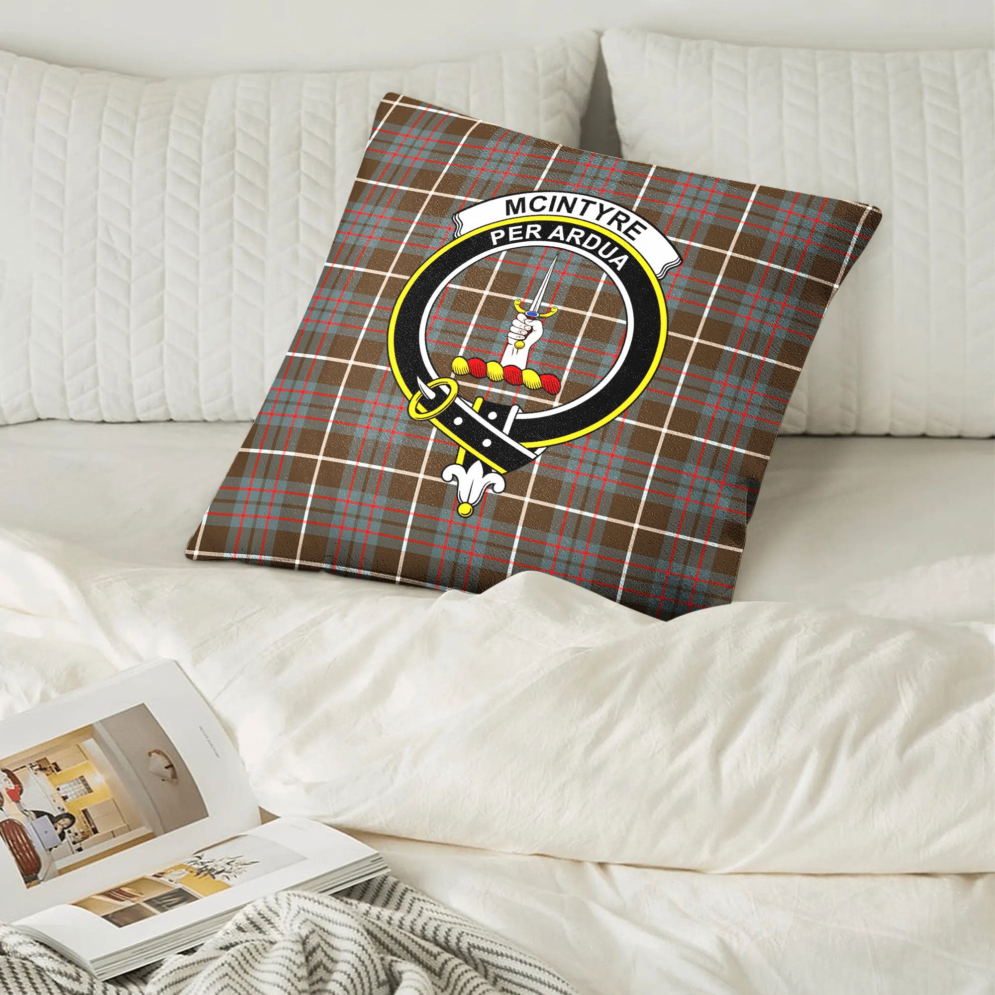 McIntyre Hunting Weathered Tartan Crest Pillow Cover