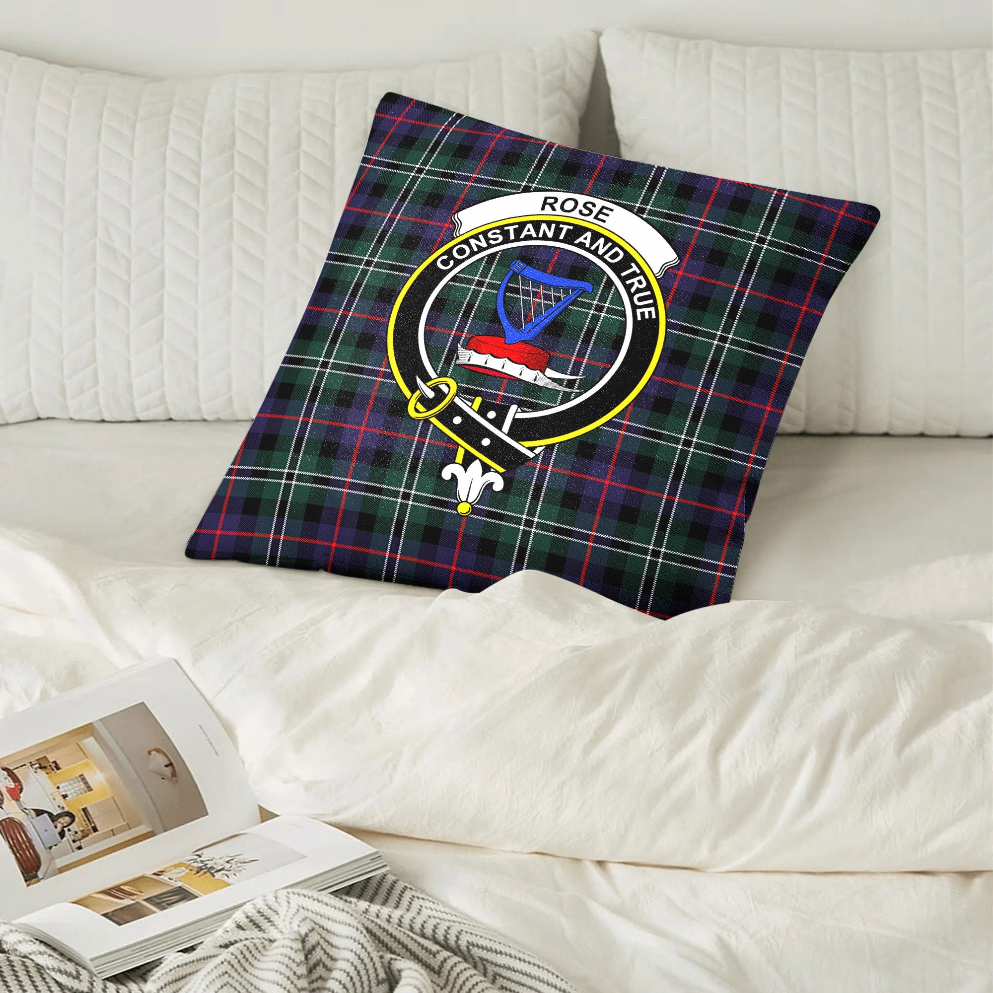 Rose Hunting Modern Tartan Crest Pillow Cover