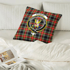 Stewart Black Tartan Crest Pillow Cover