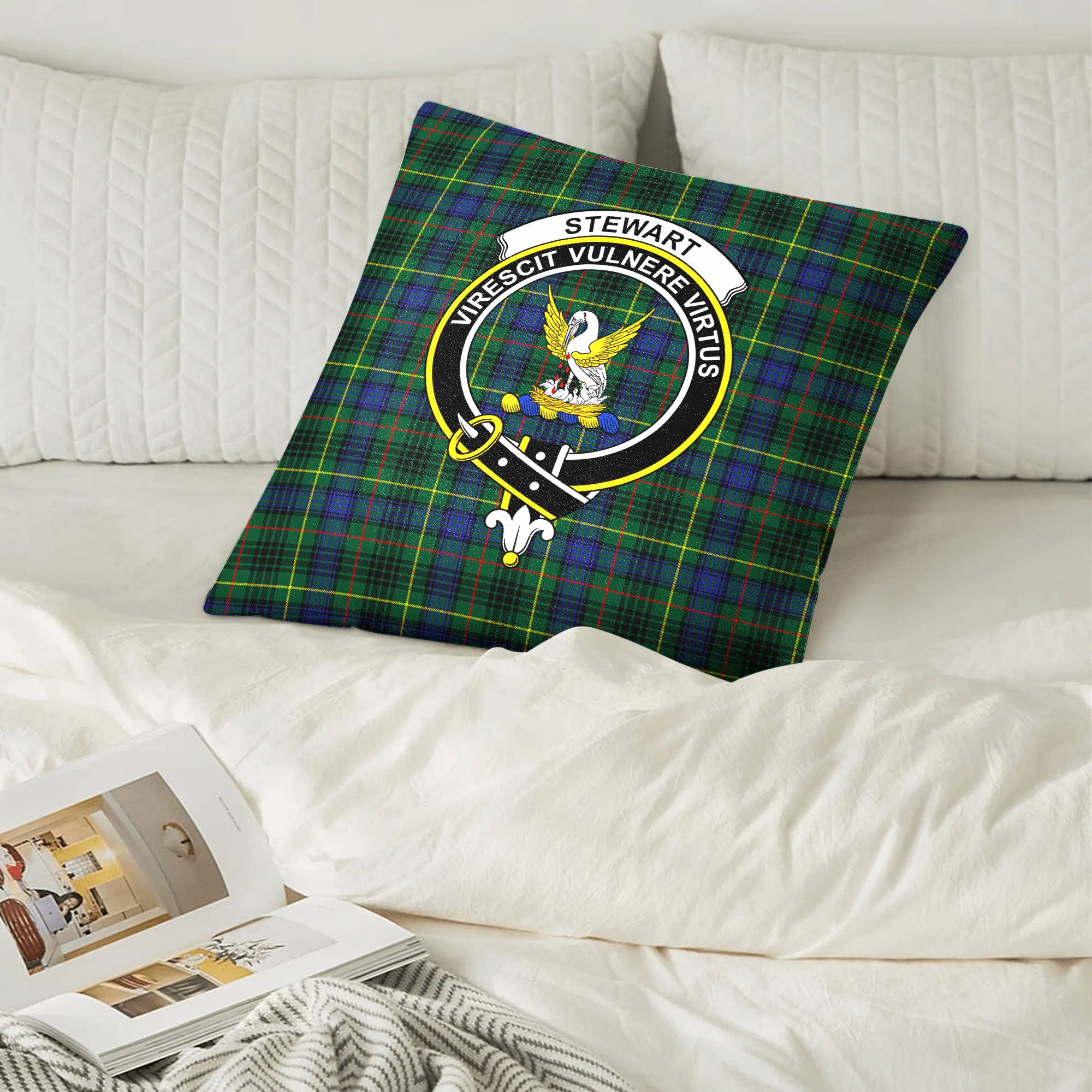 Stewart Hunting Modern Tartan Crest Pillow Cover