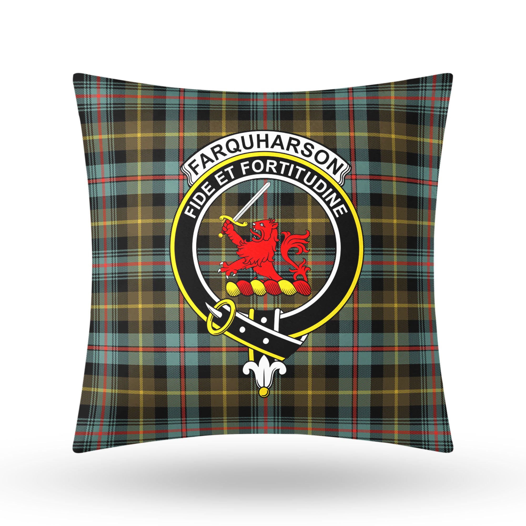 Farquharson Weathered Tartan Crest Pillow Cover