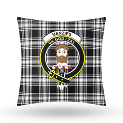 Menzies Black - White Modern Tartan Crest Pillow Cover