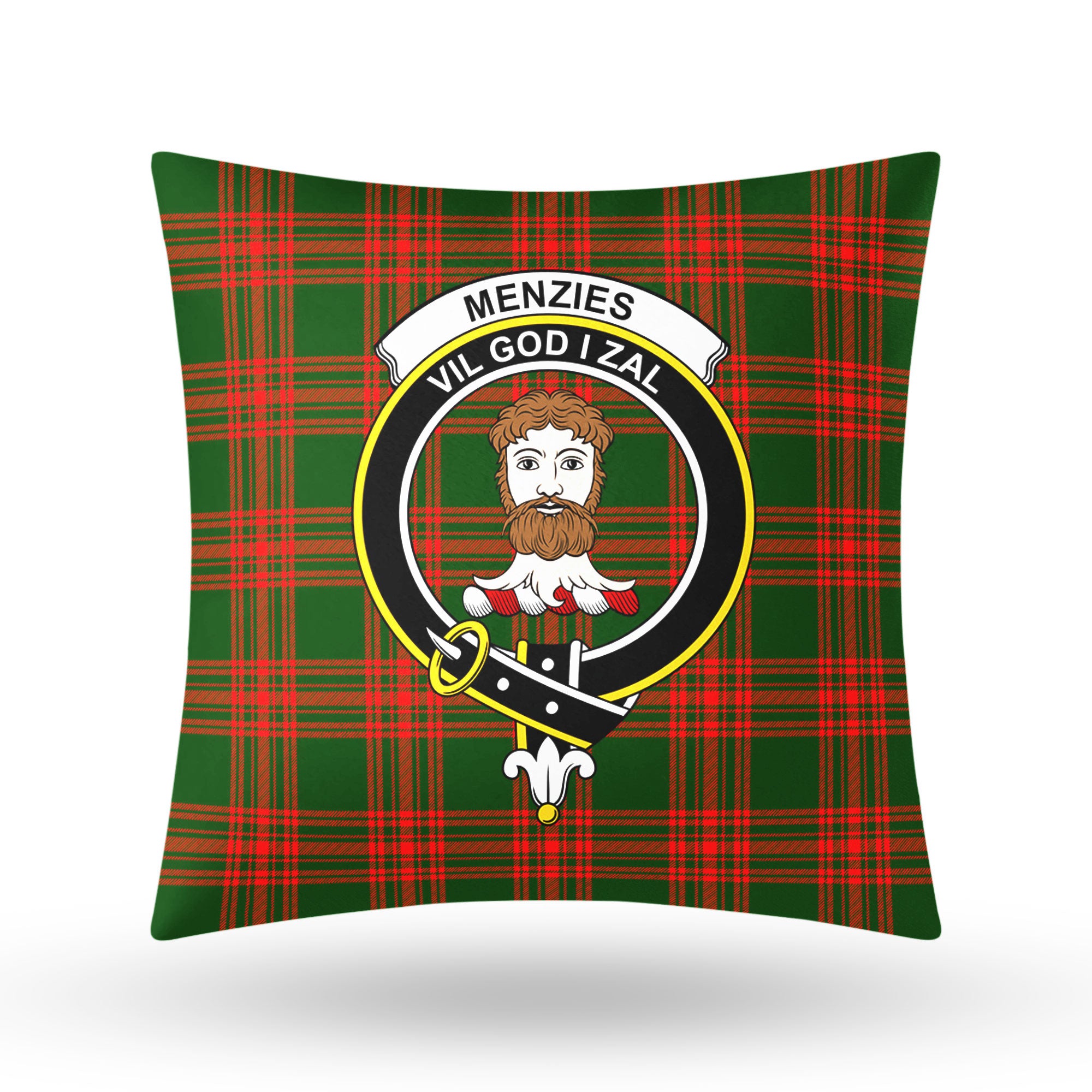 Menzies Green Modern Tartan Crest Pillow Cover