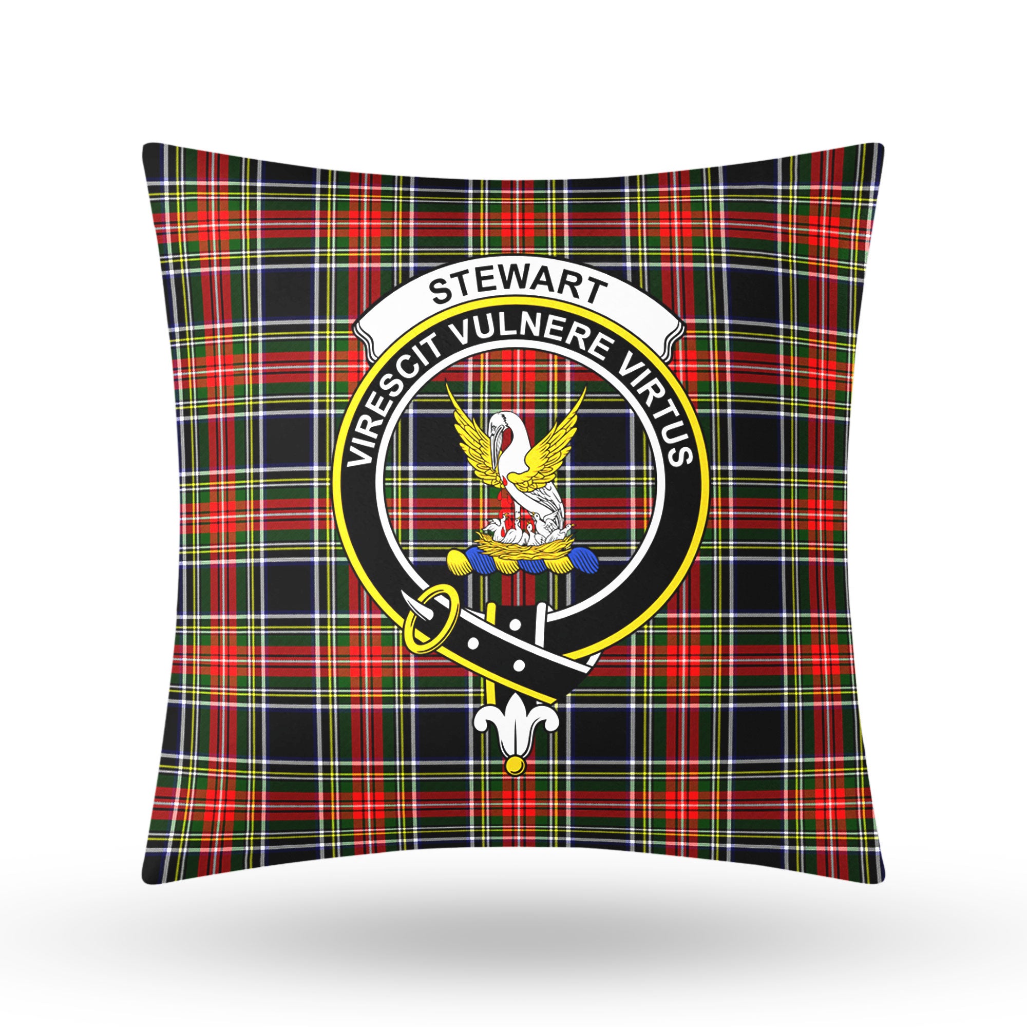 Stewart Black Tartan Crest Pillow Cover