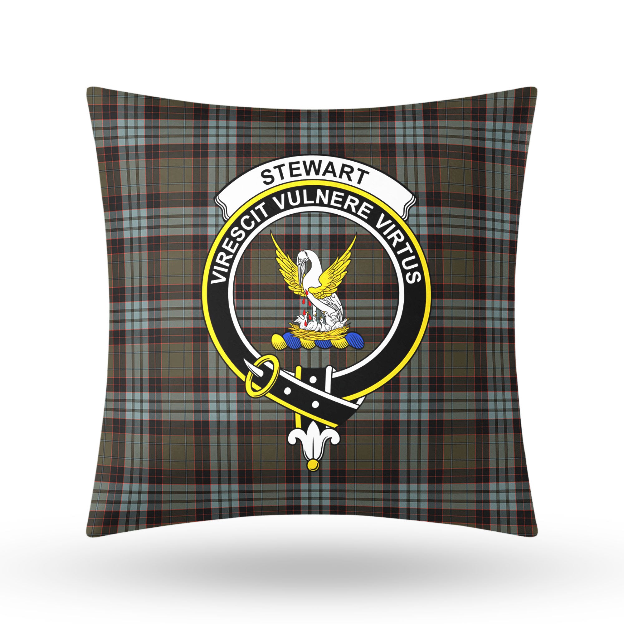 Stewart Old Weathered Tartan Crest Pillow Cover