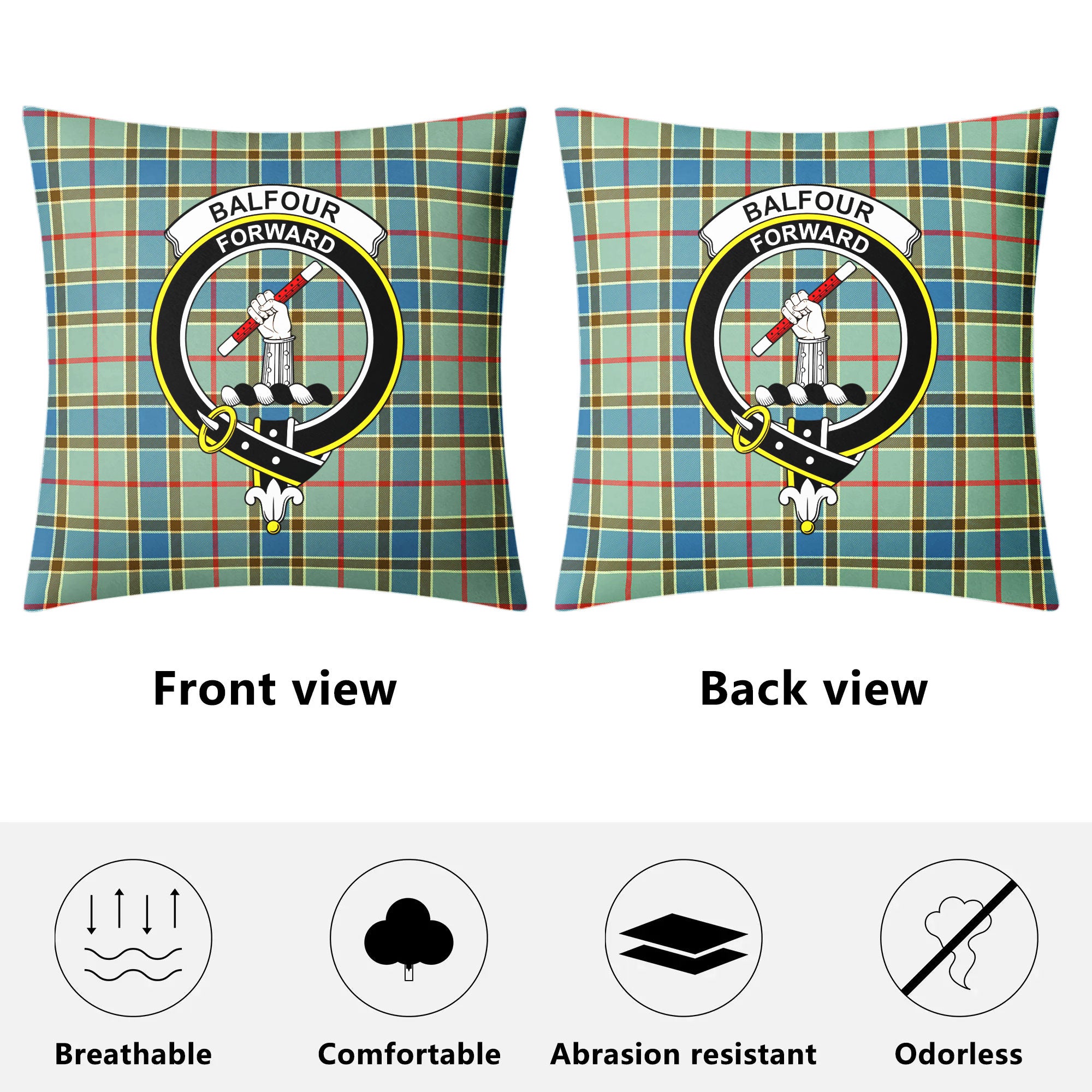 Balfour Blue Tartan Crest Pillow Cover