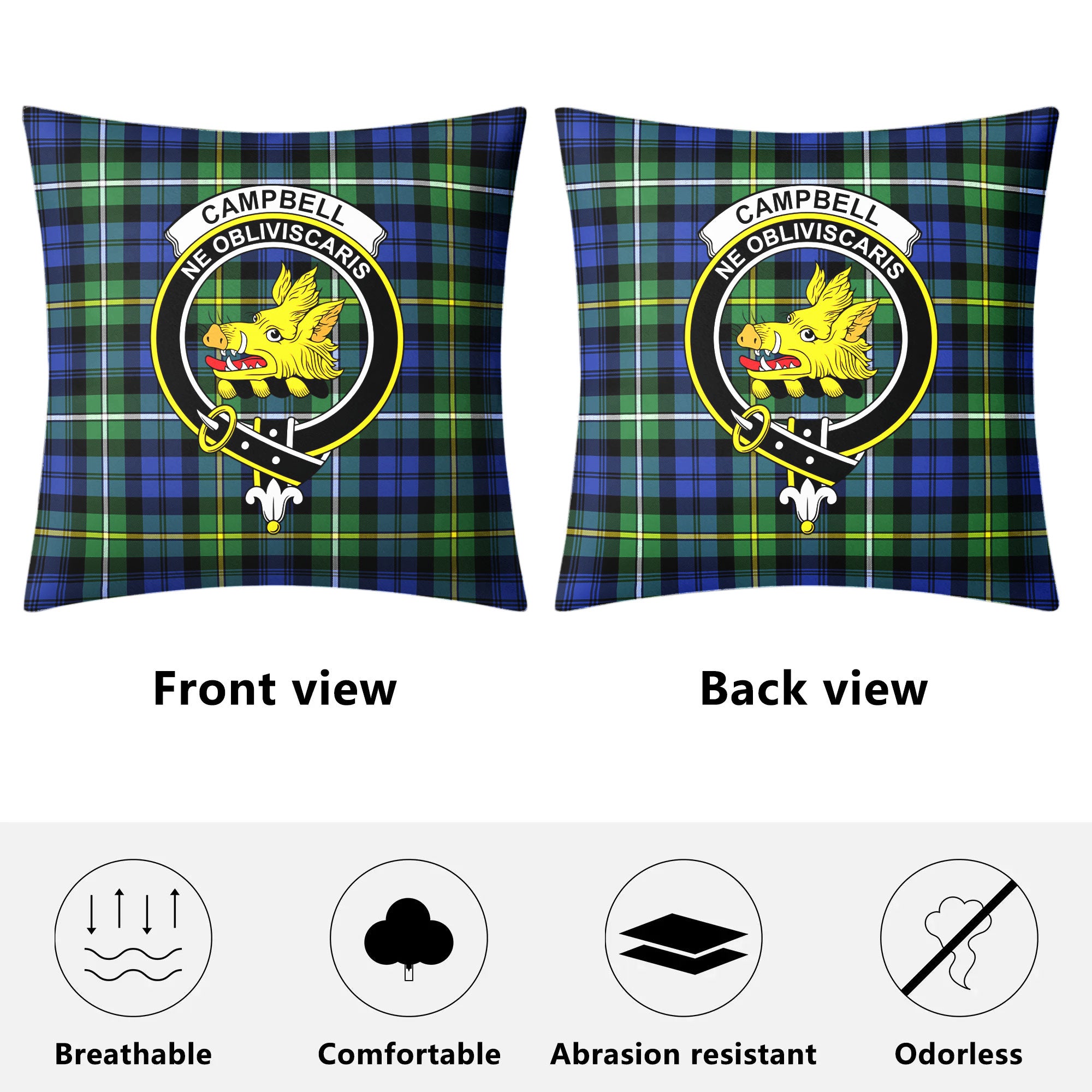 Campbell Argyll Ancient Tartan Crest Pillow Cover