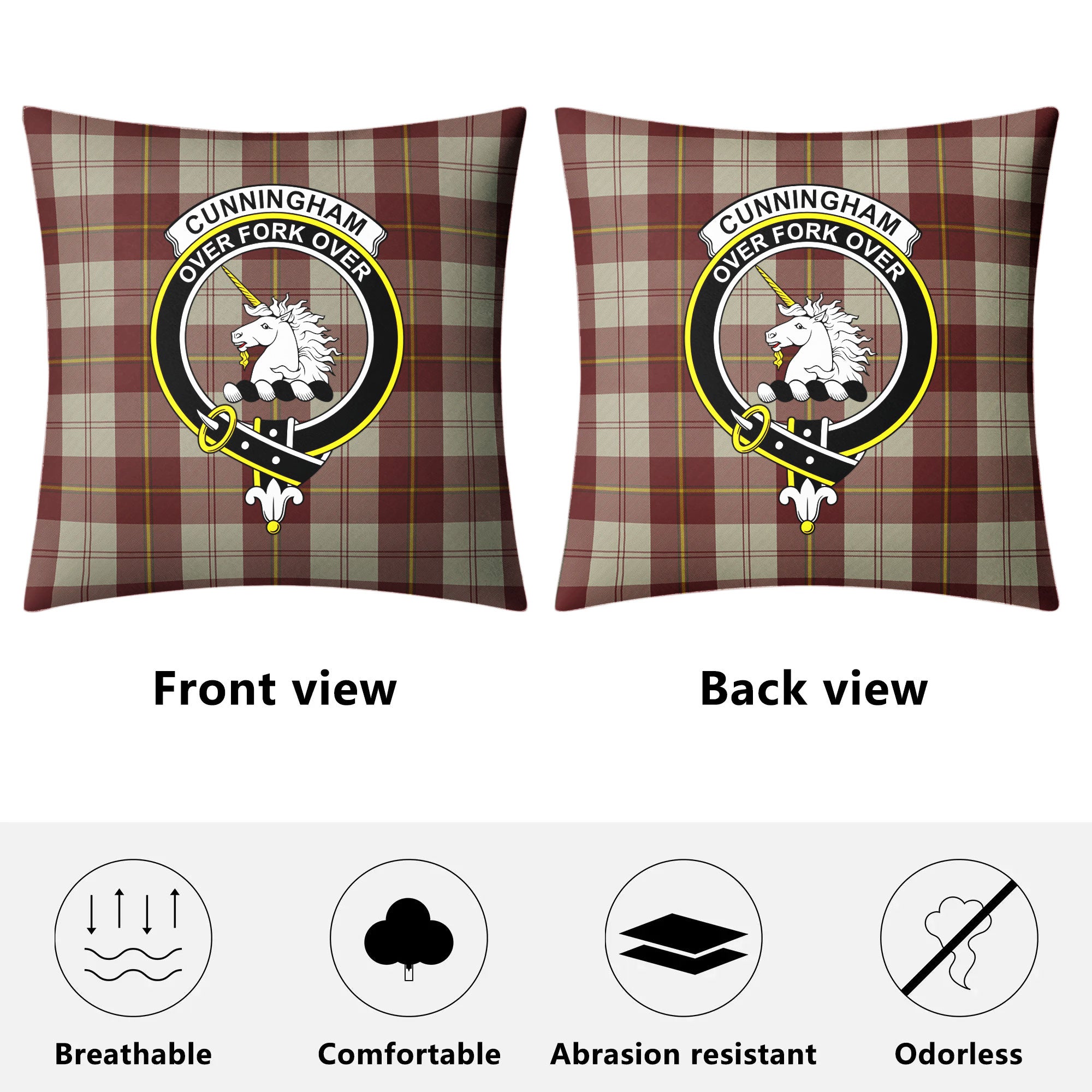 Cunningham Burgundy Dancers Tartan Crest Pillow Cover