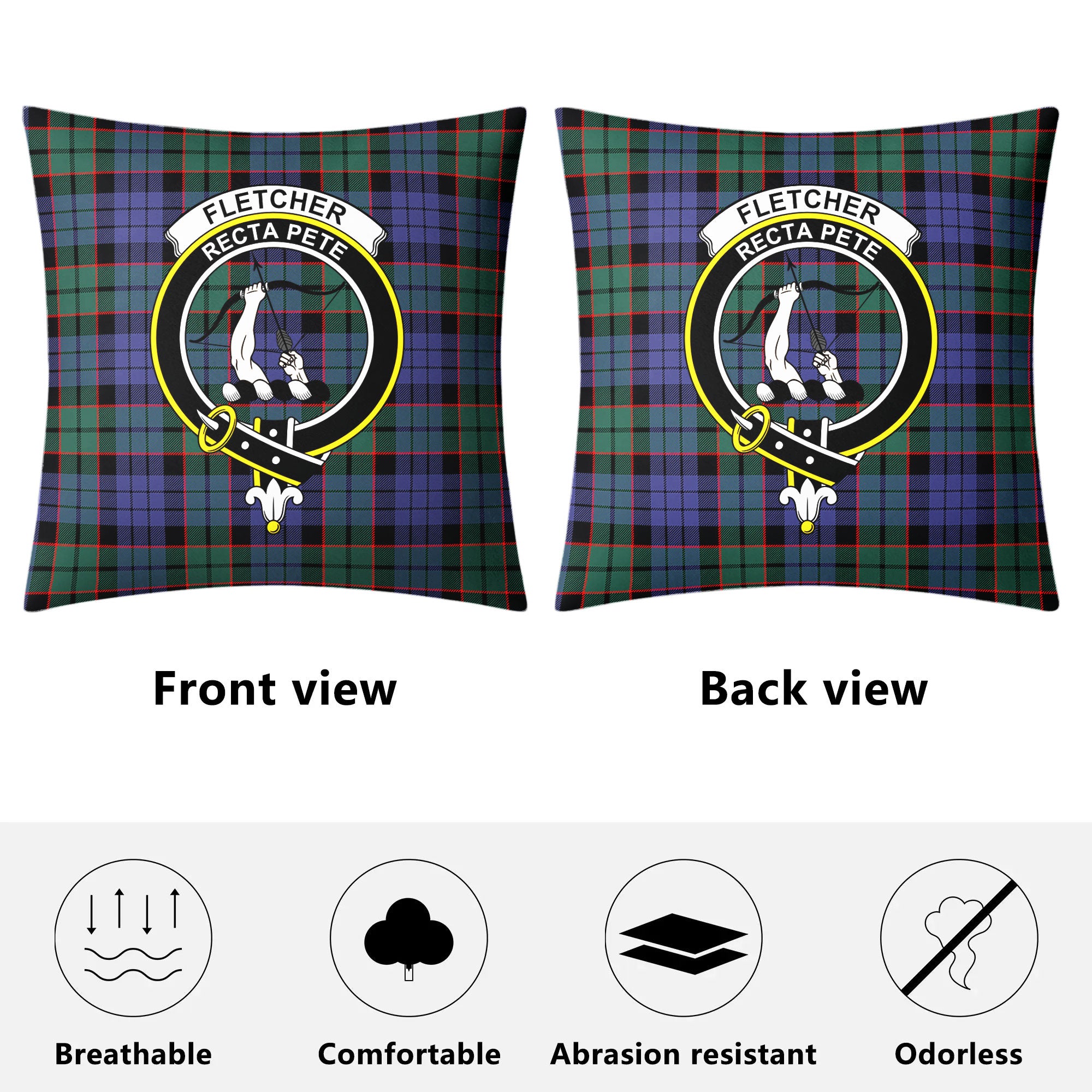 Fletcher Modern Tartan Crest Pillow Cover