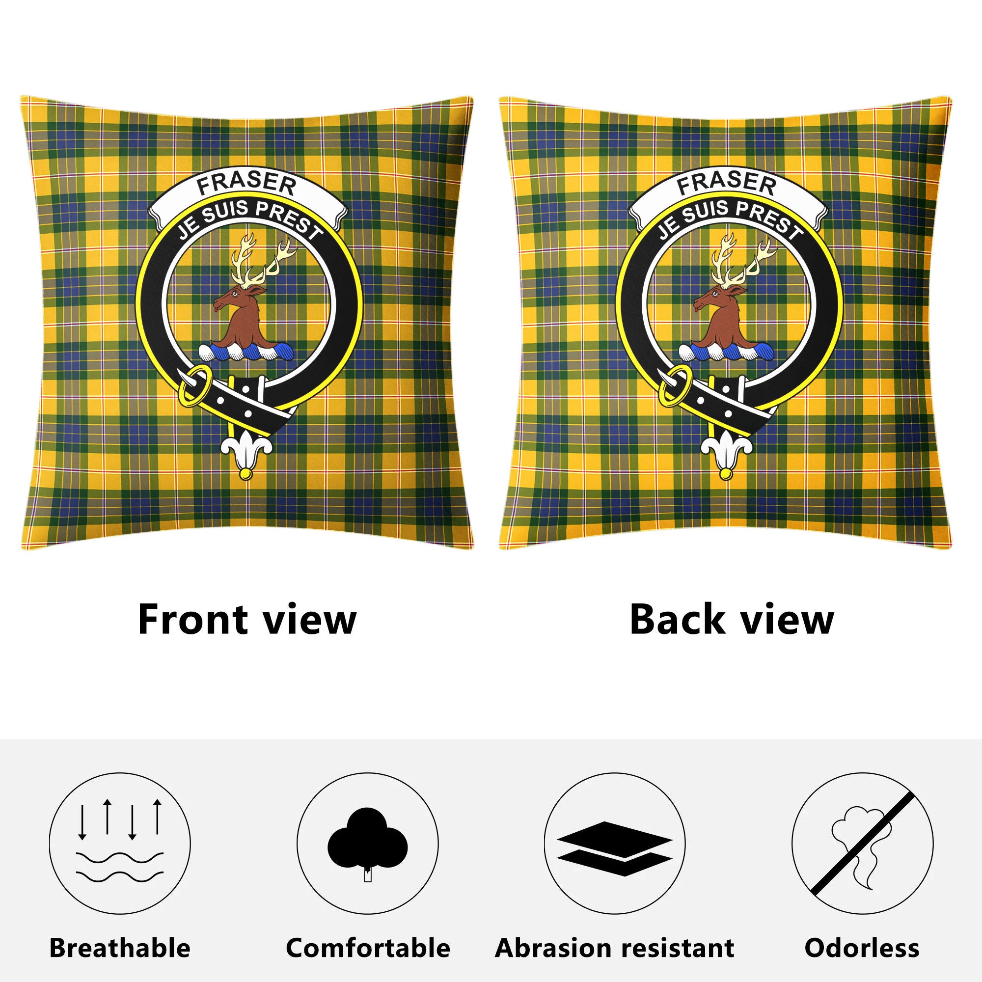 Fraser (of Lovat) Yellow Tartan Crest Pillow Cover