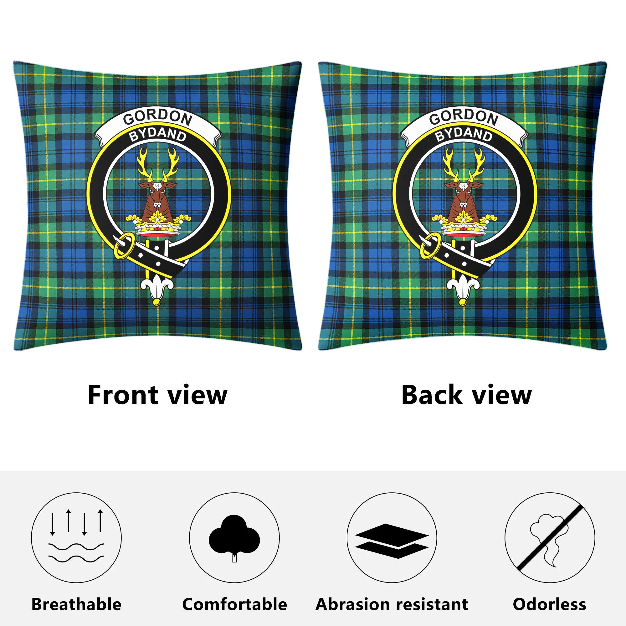 Gordon Ancient Tartan Crest Pillow Cover