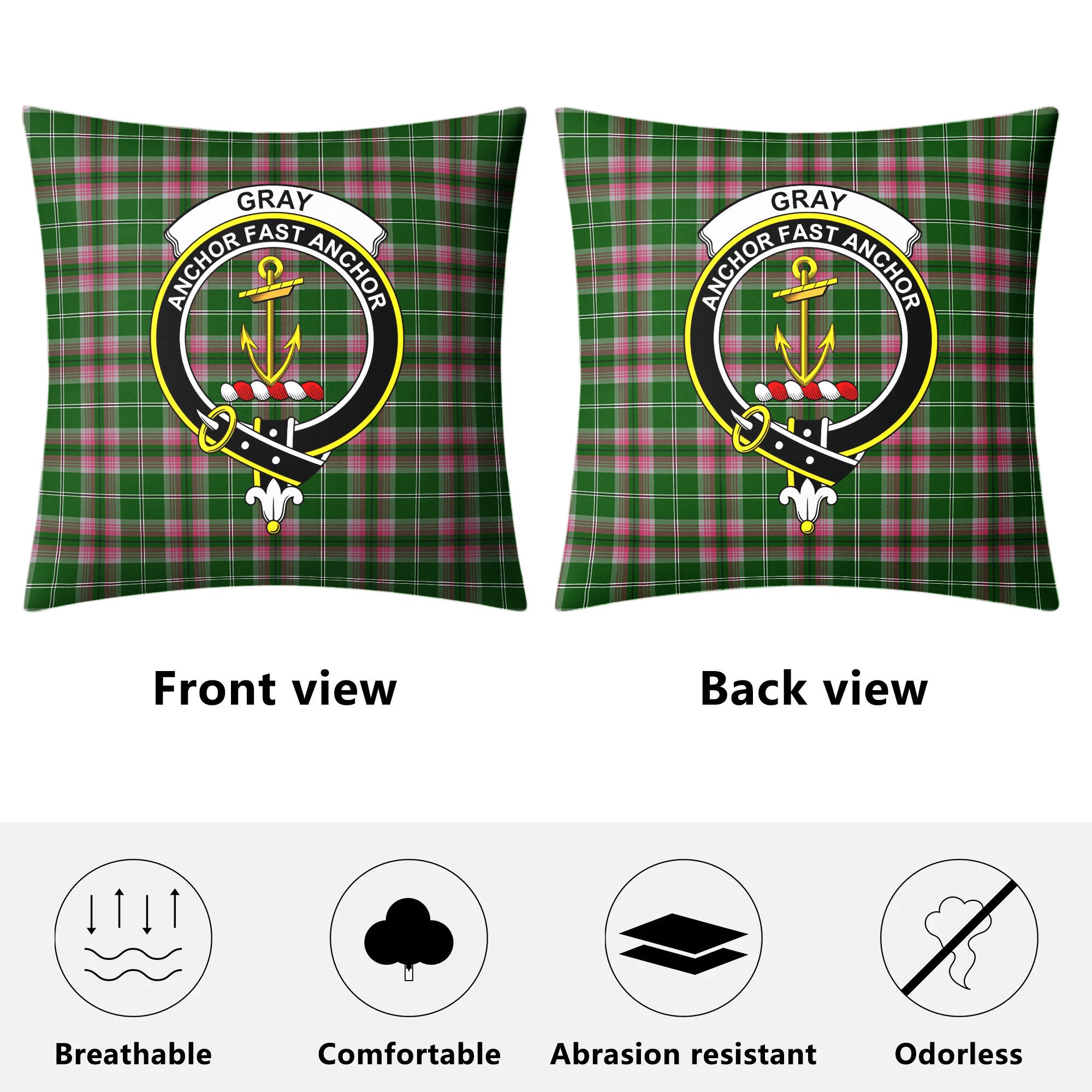 Gray Hunting Tartan Crest Pillow Cover