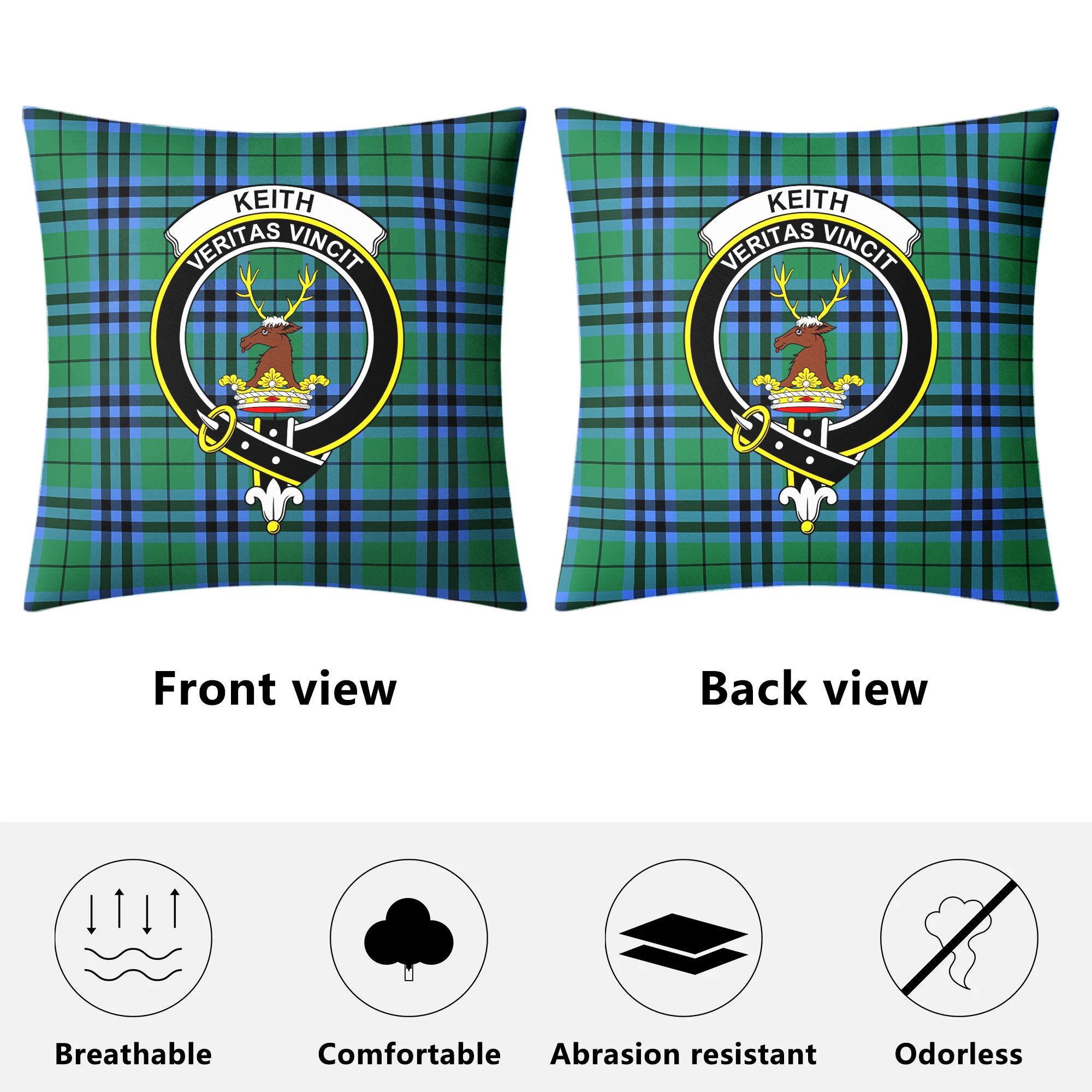 Keith Ancient Tartan Crest Pillow Cover