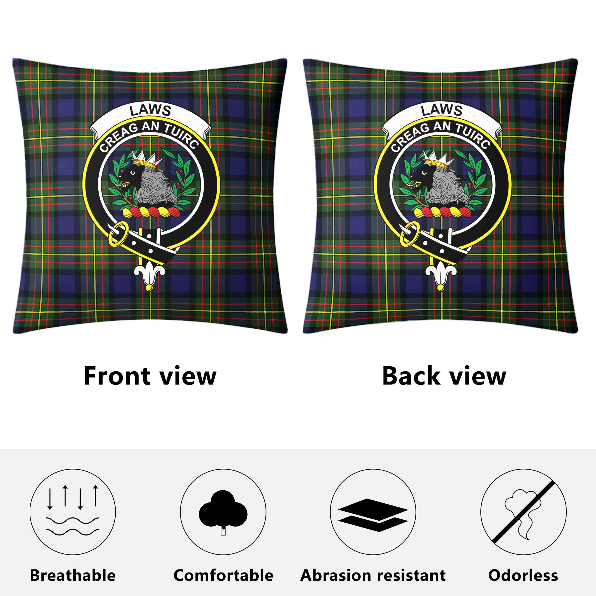 Laws Tartan Crest Pillow Cover