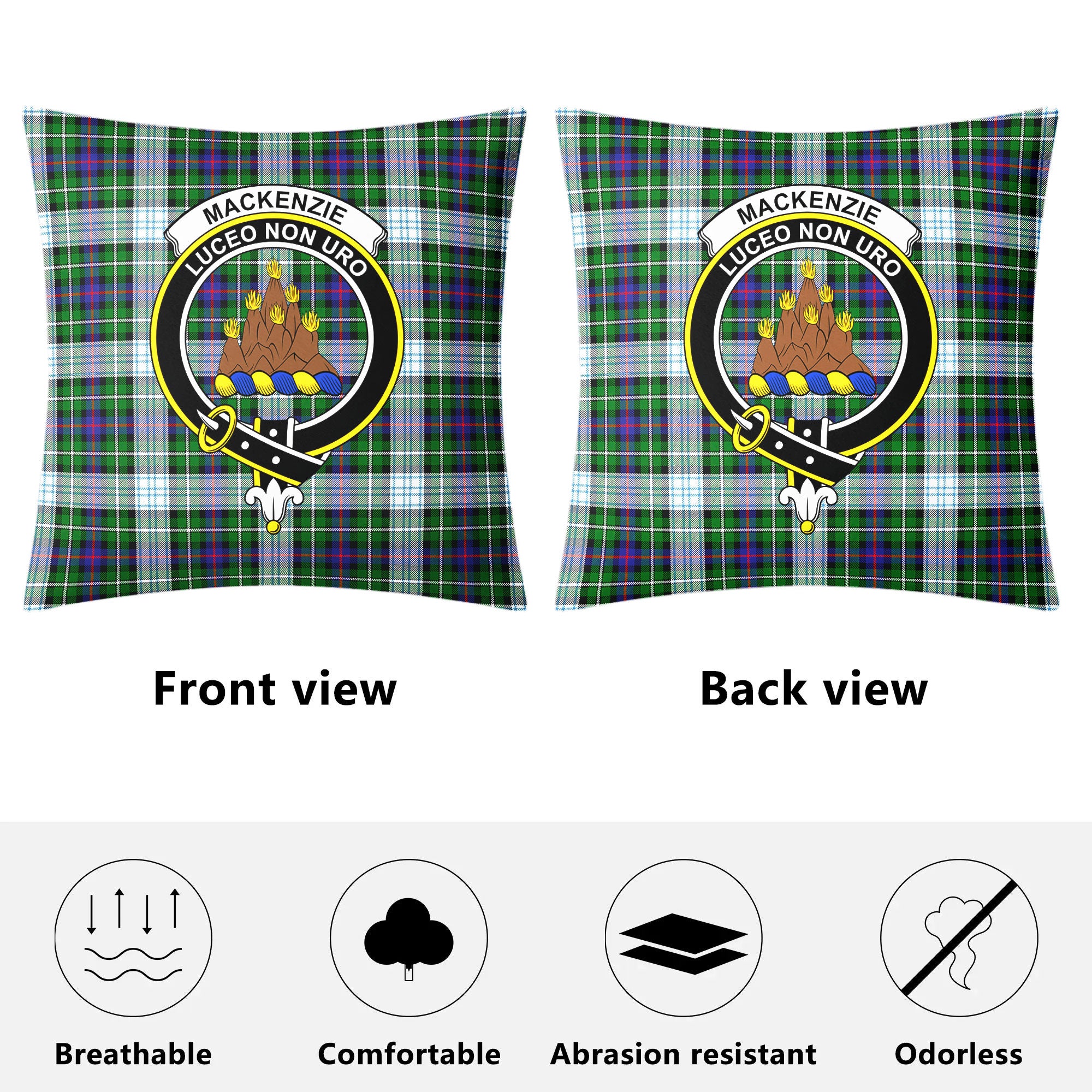 MacKenzie Dress Modern Tartan Crest Pillow Cover