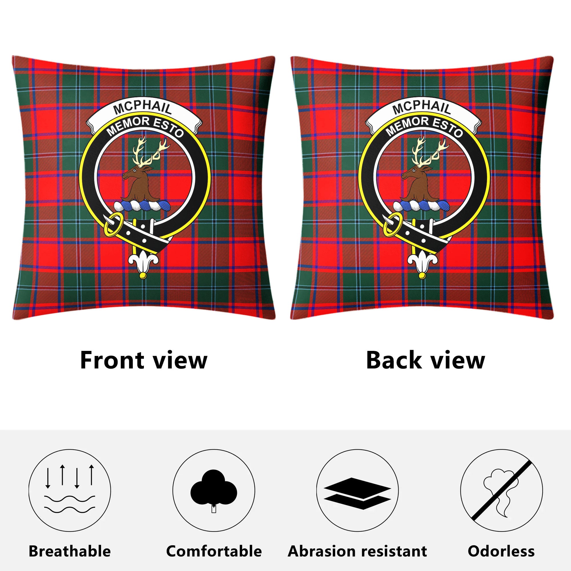 McPhail Clan Tartan Crest Pillow Cover