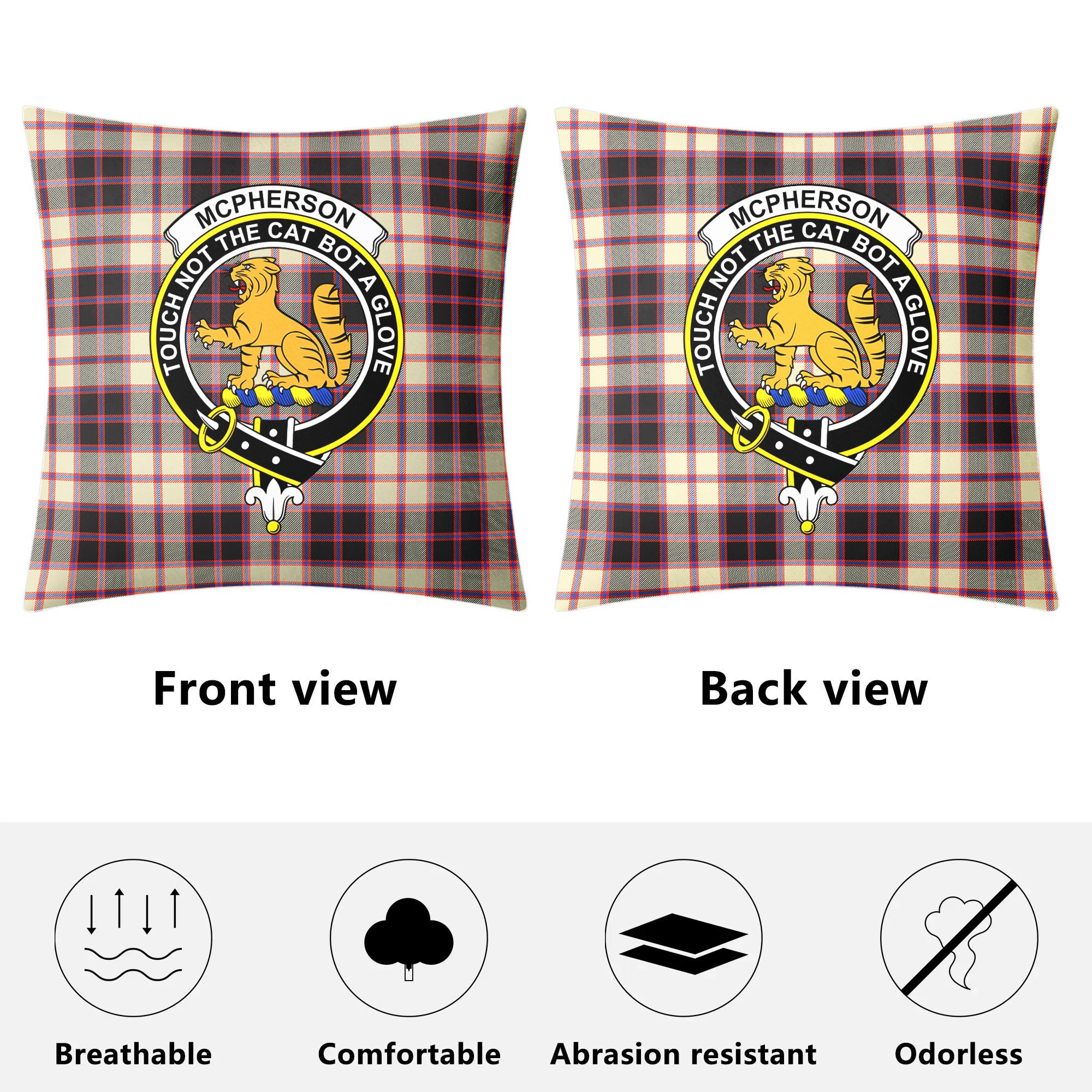 McPherson Hunting Ancient Tartan Crest Pillow Cover