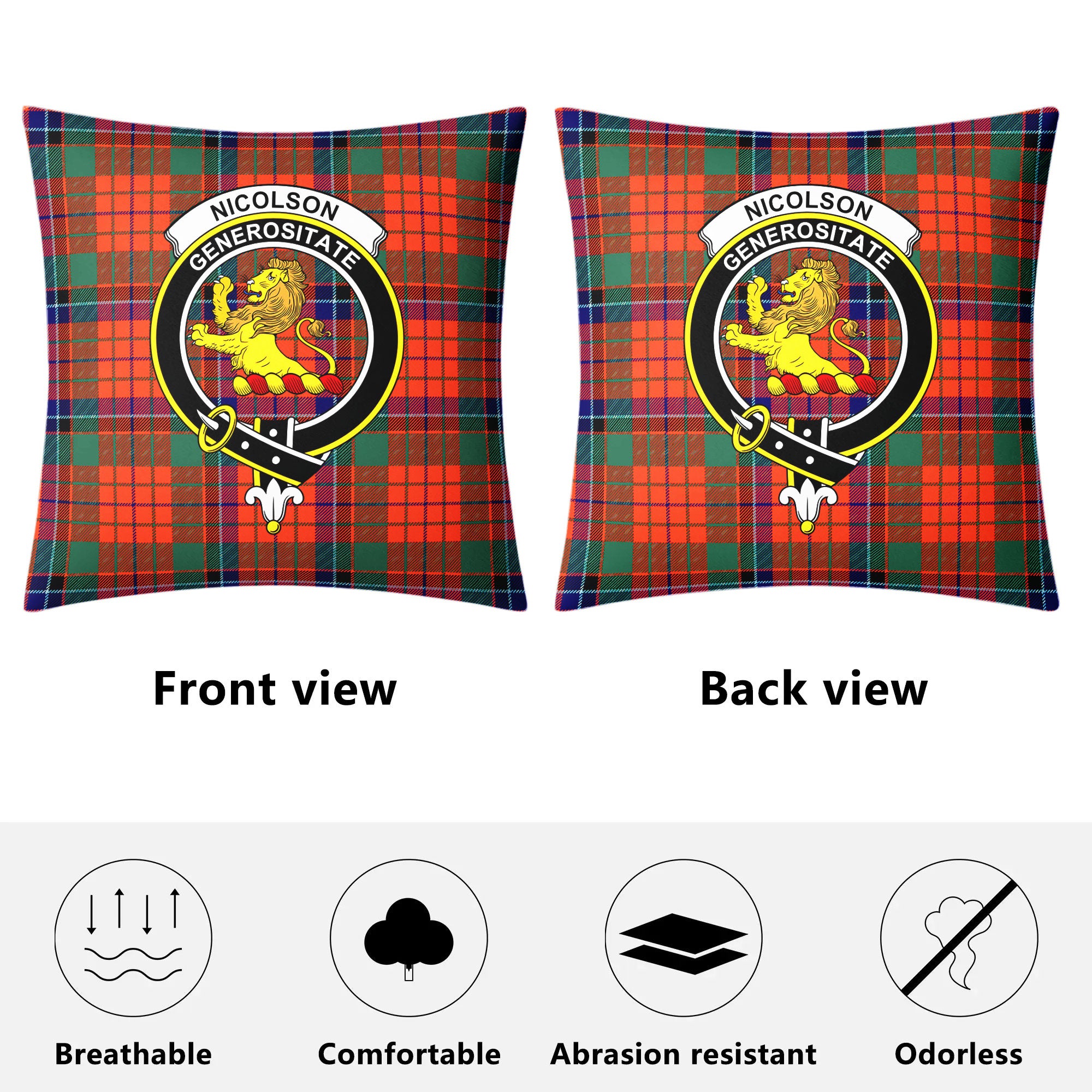 Nicolson Ancient Old Tartan Crest Pillow Cover