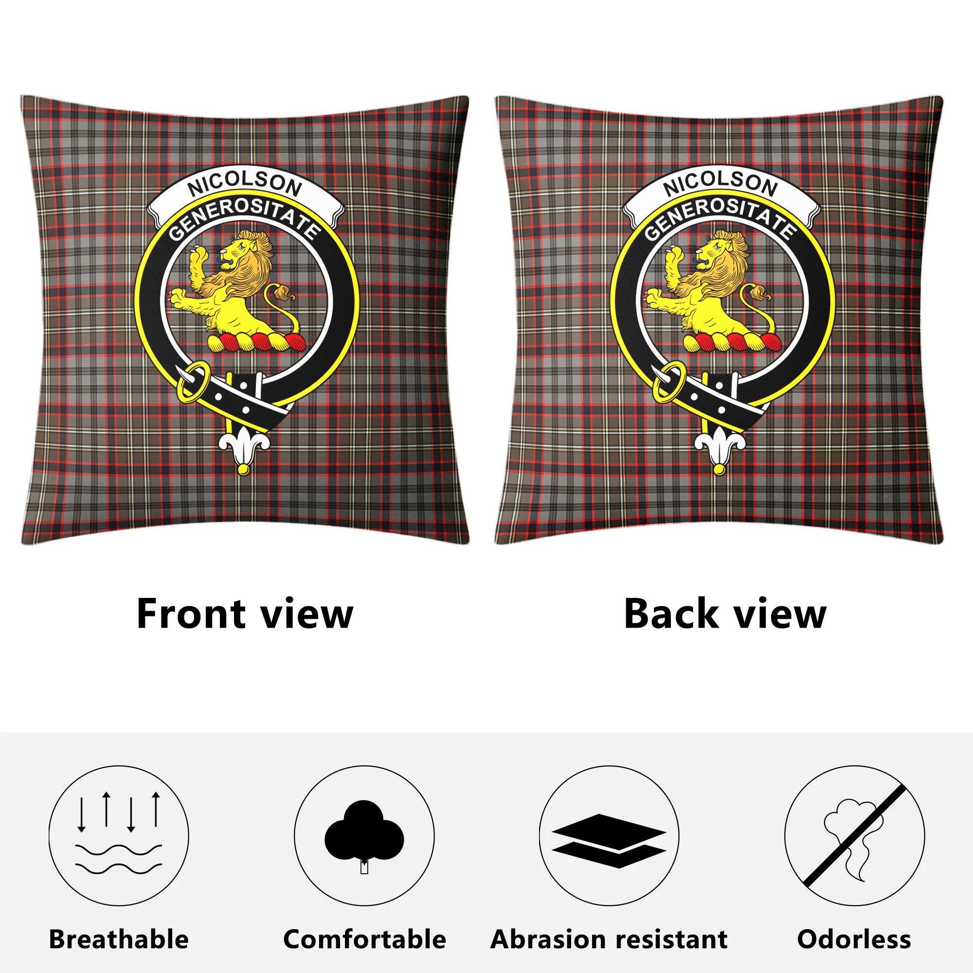 Nicolson Hunting Weathered Tartan Crest Pillow Cover