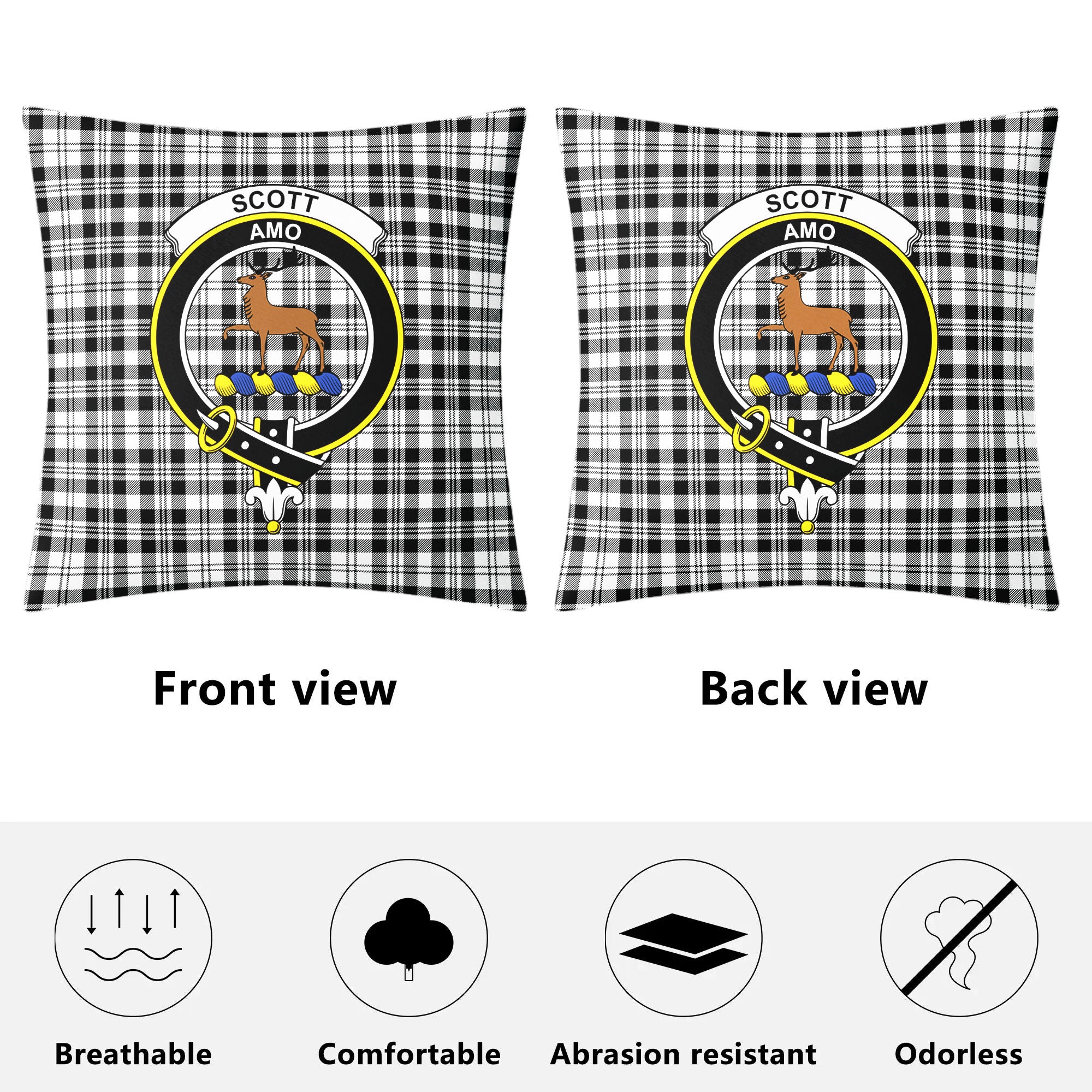 Scott Black & White Modern Tartan Crest Pillow Cover