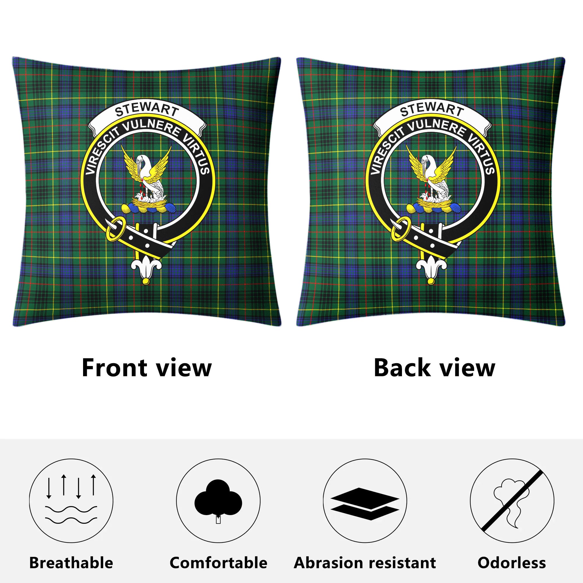 Stewart Hunting Modern Tartan Crest Pillow Cover