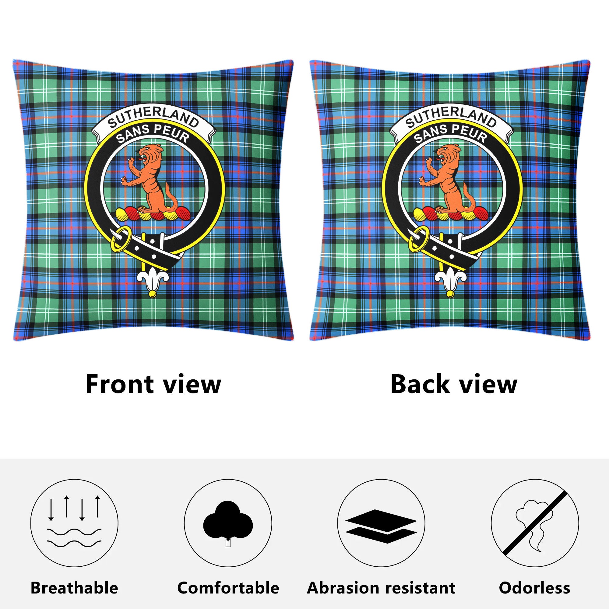 Sutherland Old Ancient Tartan Crest Pillow Cover