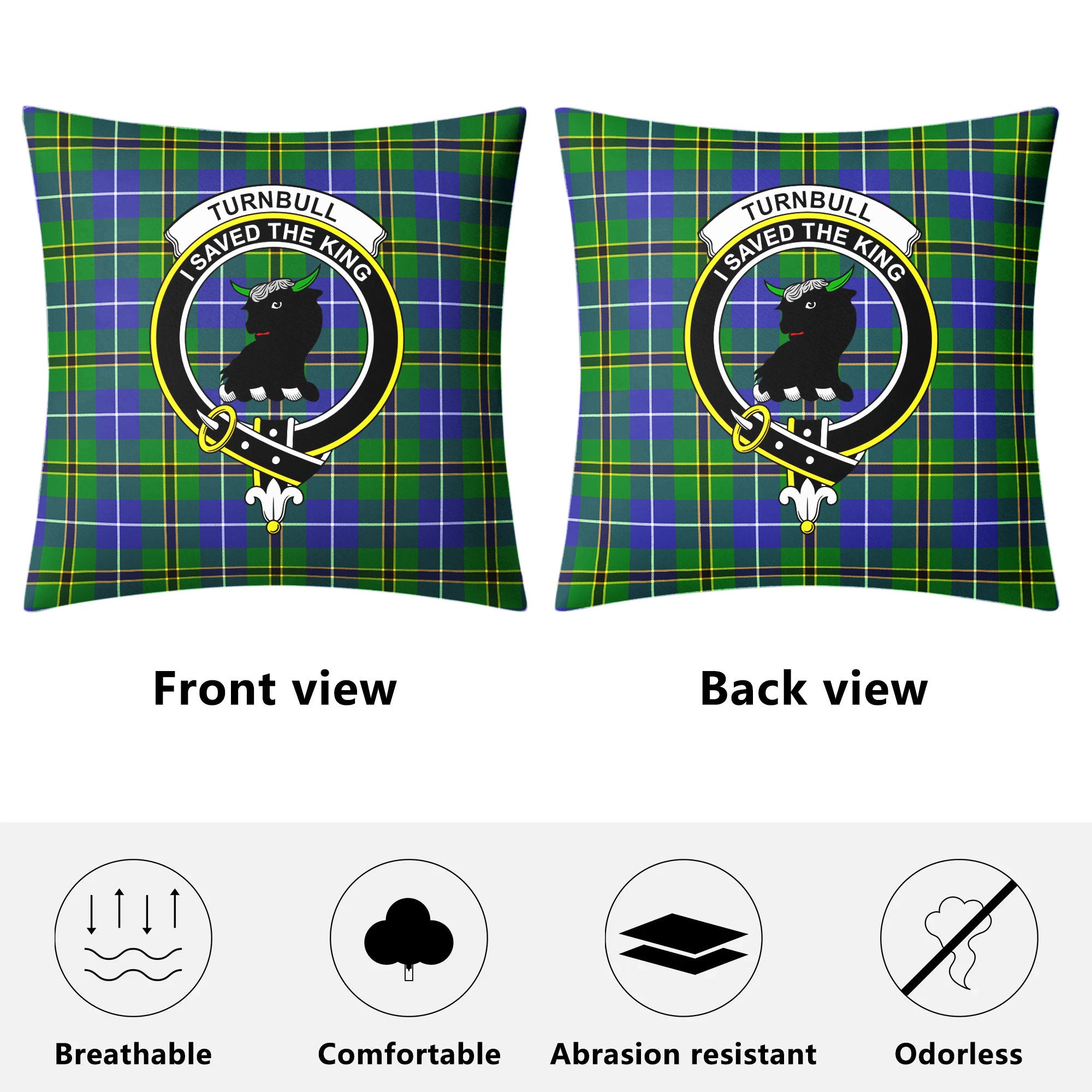 Turnbull Hunting Tartan Crest Pillow Cover