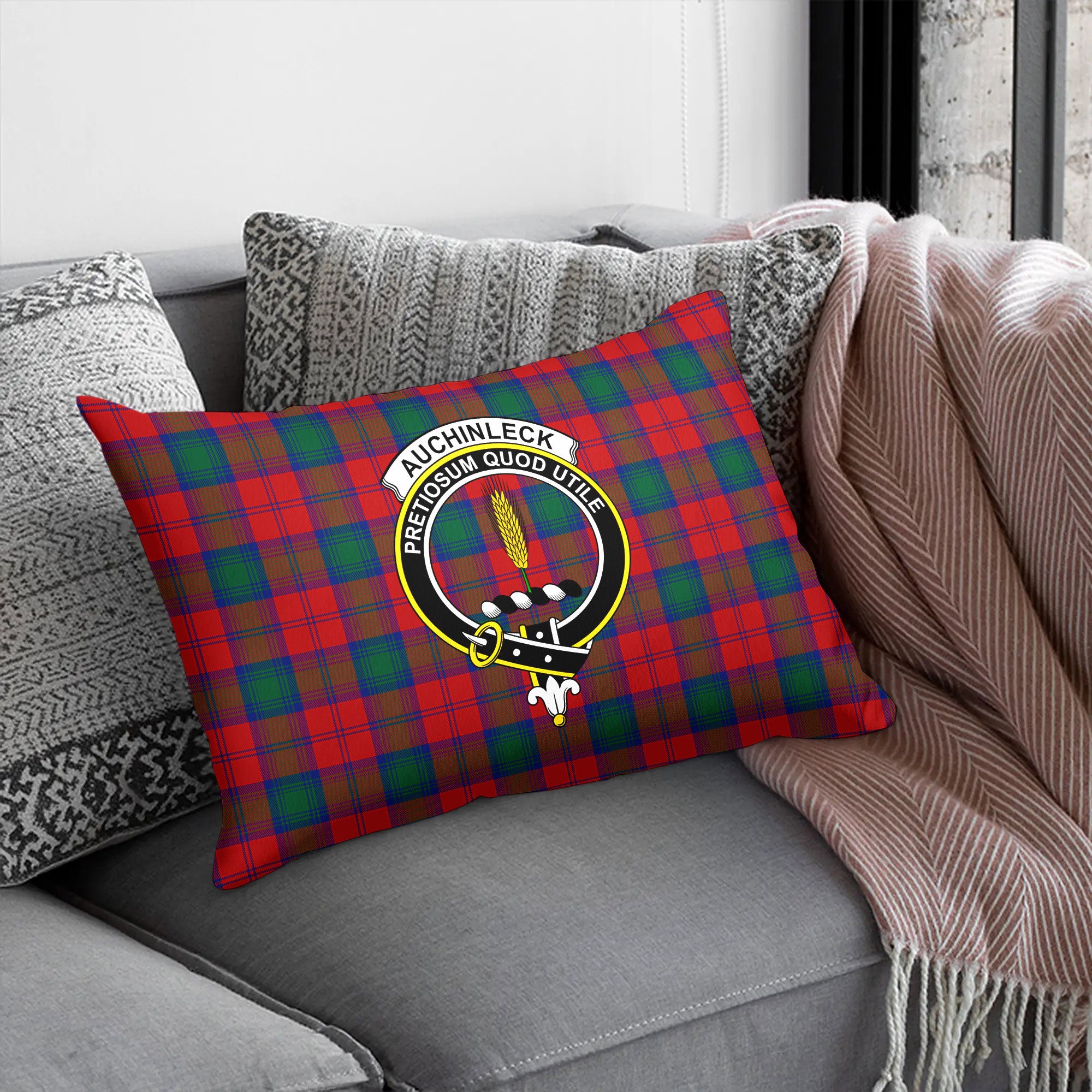 Auchinleck Tartan Crest Pillow Cover