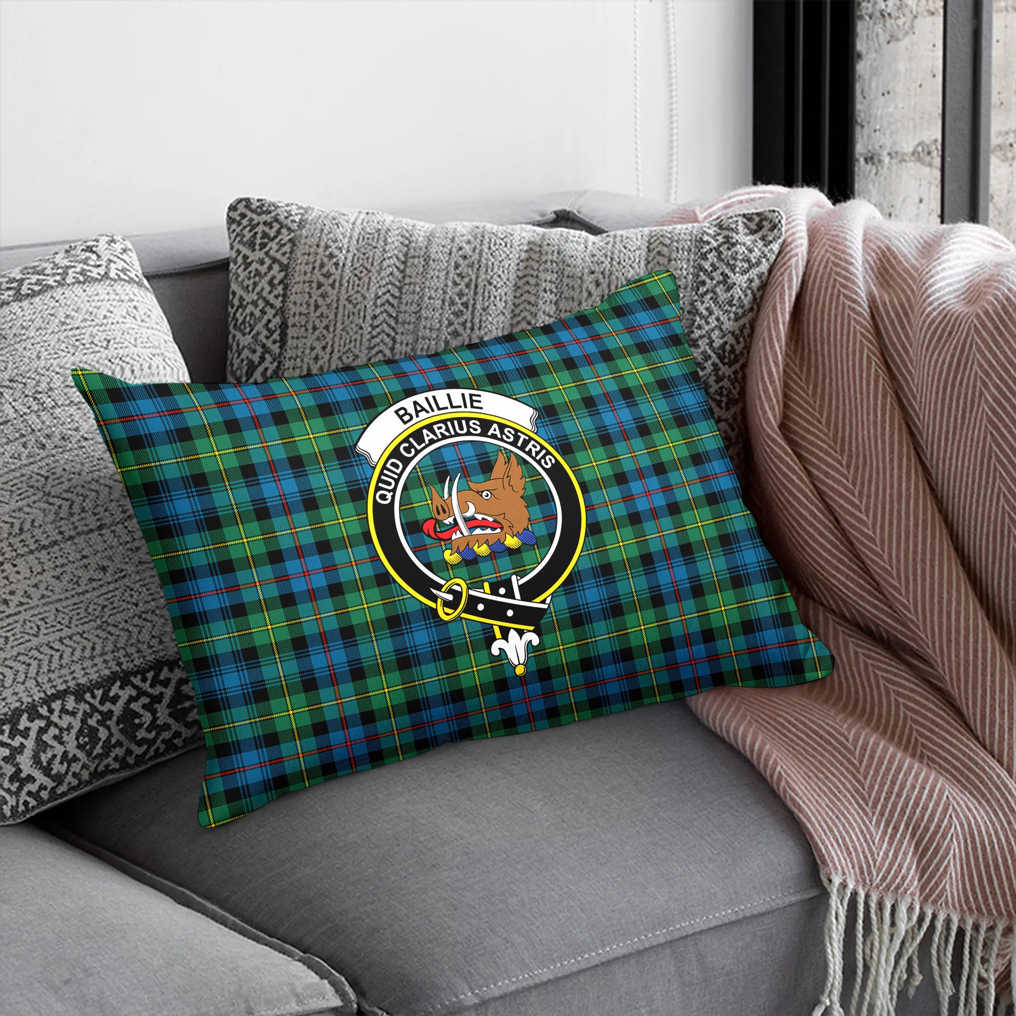 Baillie Ancient Tartan Crest Pillow Cover